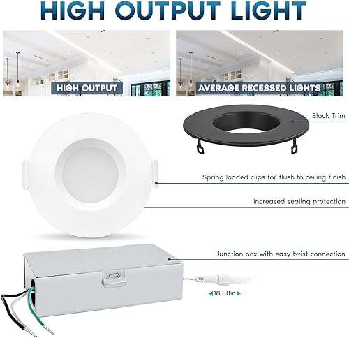 Miniatura 3 de LUXRITE Lámpara de techo empotrable LED de 3 pulgadas con caja de conexiones, 10W, 5CCT 2700K3000K3500K4000K5000K, 800LM de alto brillo, luz