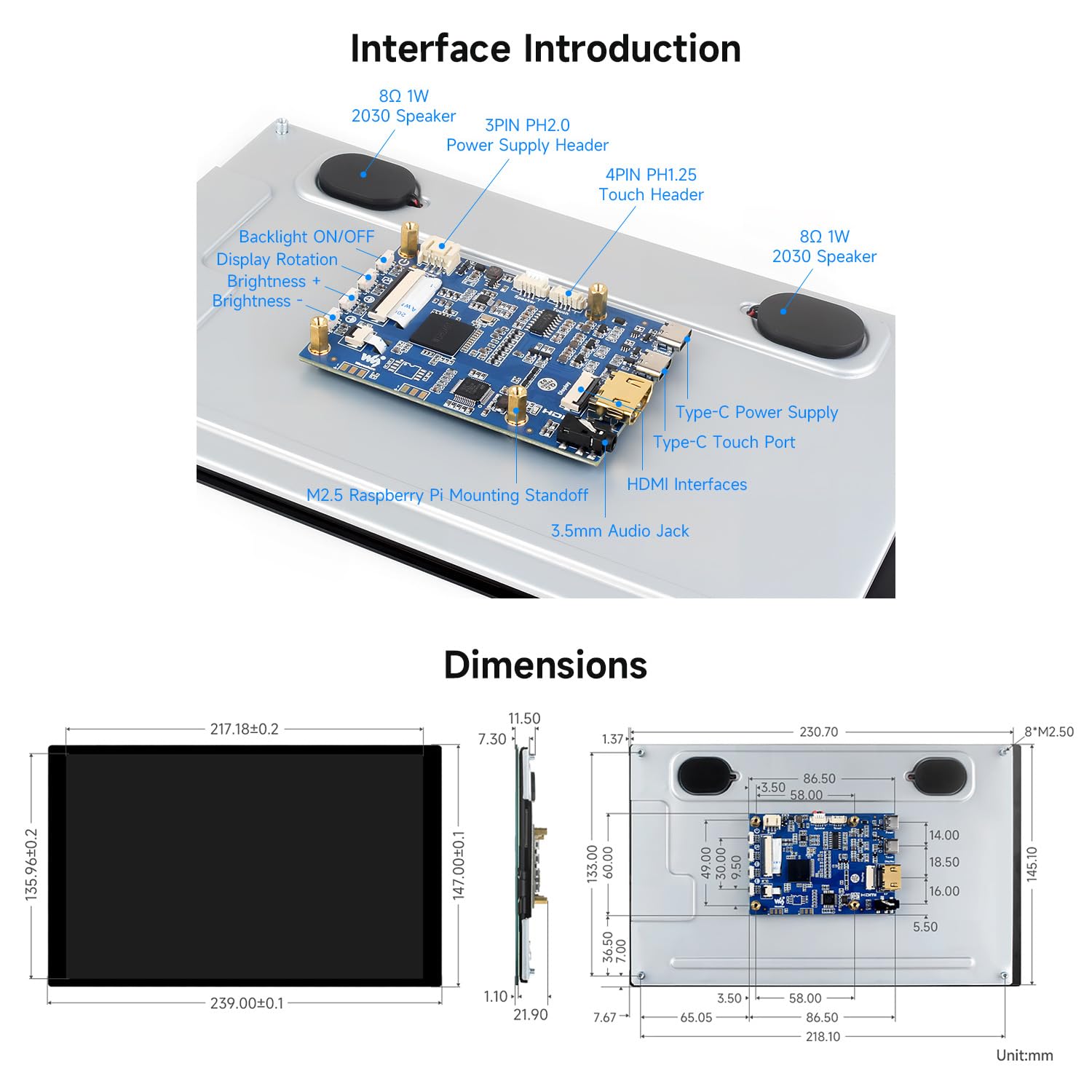 Waveshare 10.1inch High Resolution Capacitive Touch Display Compatible with Raspberry Pi 5/4B/3B/Zero/Zero W/Zero 2W/Pico/Pico, Supports Windows and Jetson Nano, 1920×1200 10-Point Touch IPS Display