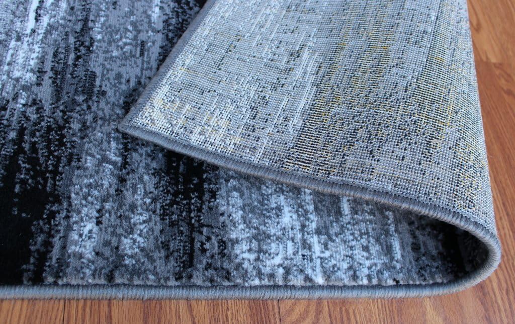 Masada Rugs, Modern Contemporary Runner Area Rug, Grey Black White (2 Feet X 7 Feet, Grey) Runner