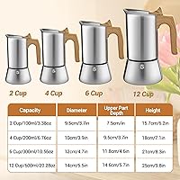 Vista 2 de Cafetera Moka Sin Revestimiento de 12 Tazas de Acero Inoxidable 304 Engrosado para Estufa Cafetera de Espresso 600ml 20oz Percolador Mocha Greca