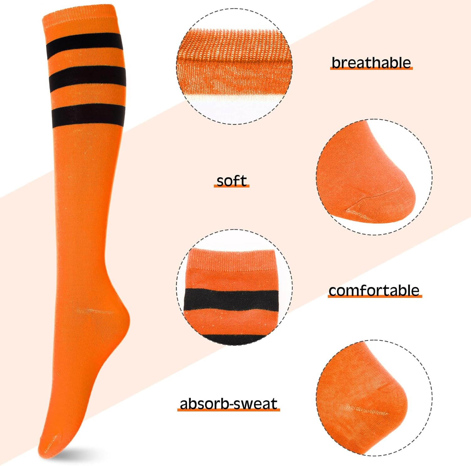 Hercicy 12 Pairs Knee High Tube Socks for Women Colorful Striped Athletic Socks for Baseball Softball Football Soccer Sport - Image 4