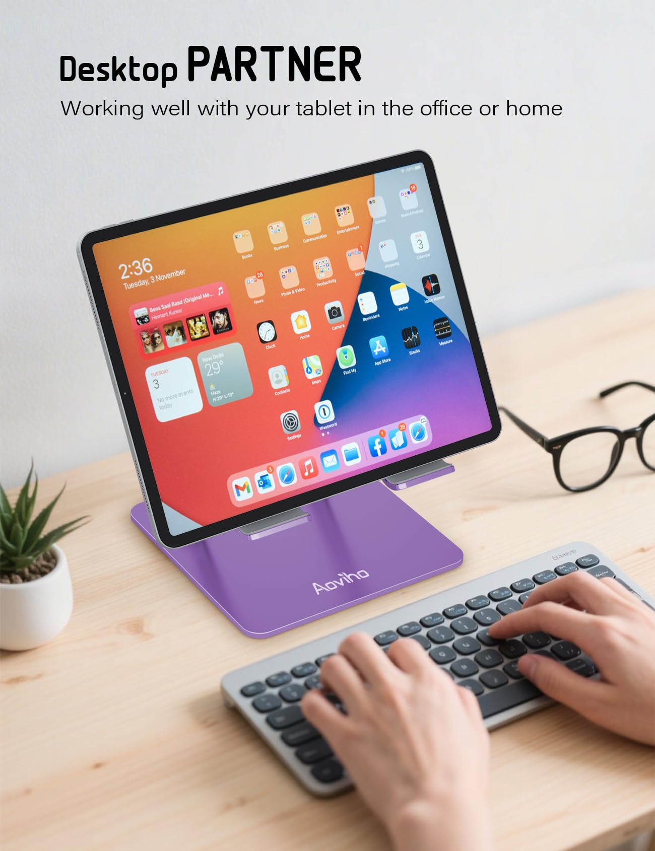 Aoviho Soporte de escritorio para tableta, soporte ajustable para tableta, soporte plegable de aluminio para iPad, Samsung Galaxy Tabs Z Fold Kindle Fire, todas las tabletas (4-13 pulgadas) (morado)