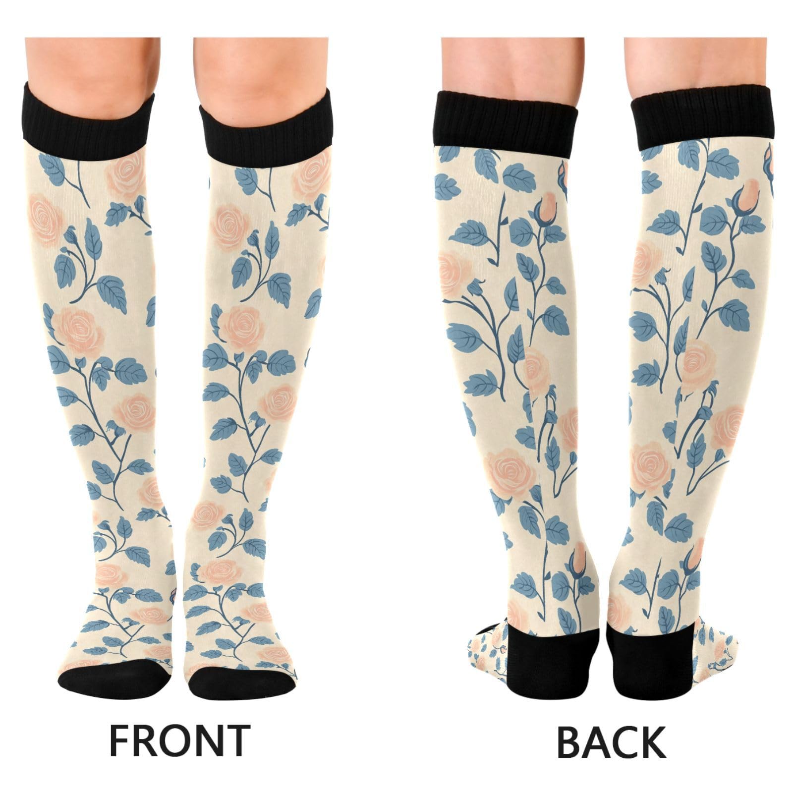 Wassud Roses Compression Socks for Women and Men 20-30 mmHg Knee High Socks for Nurses Travel 1 Pair