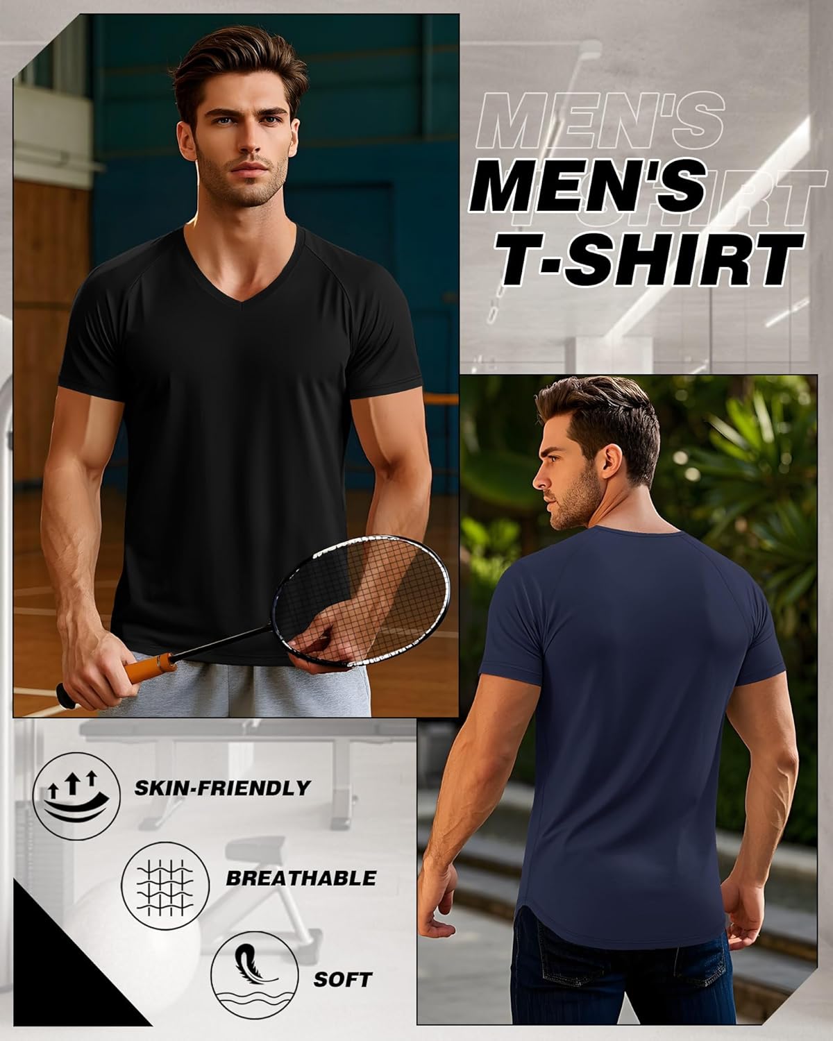 Riyiper 3 Pack Men's Short Sleeve V Neck T-Shirts Raglan Curved Hem Shirts Casual Basic Tops Soft Summer Stretchy Tees - Image 5
