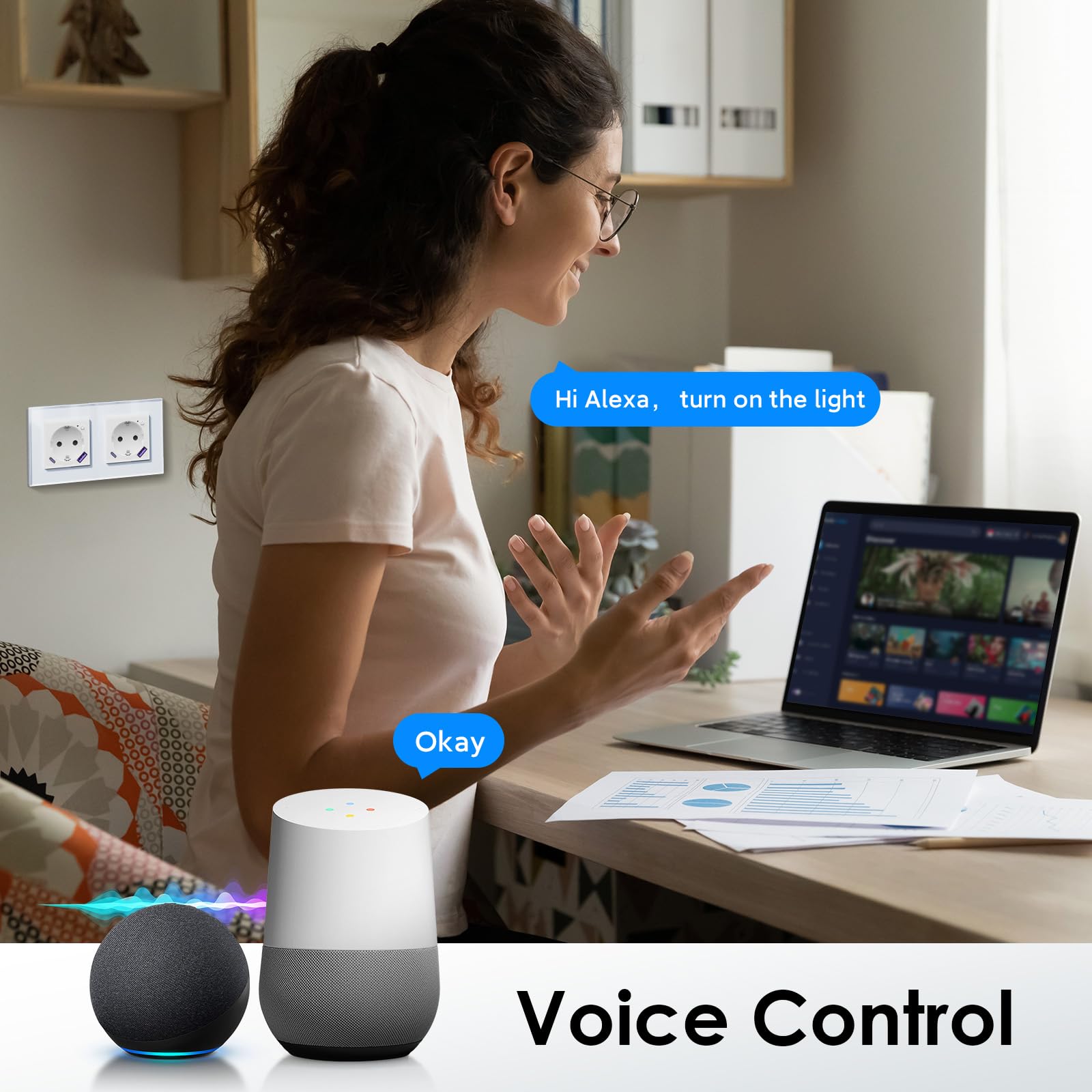 BSEED Wlan Schuko Steckdose mit USB C 20W Schnellladegerät,Smart Steckdose Unterputz mit Strommessung,Arbeit mit Alexa/Google Home,Stromzähler für Doppelsteckdose mit Smart Life App,2 Fach 157mm Weiß