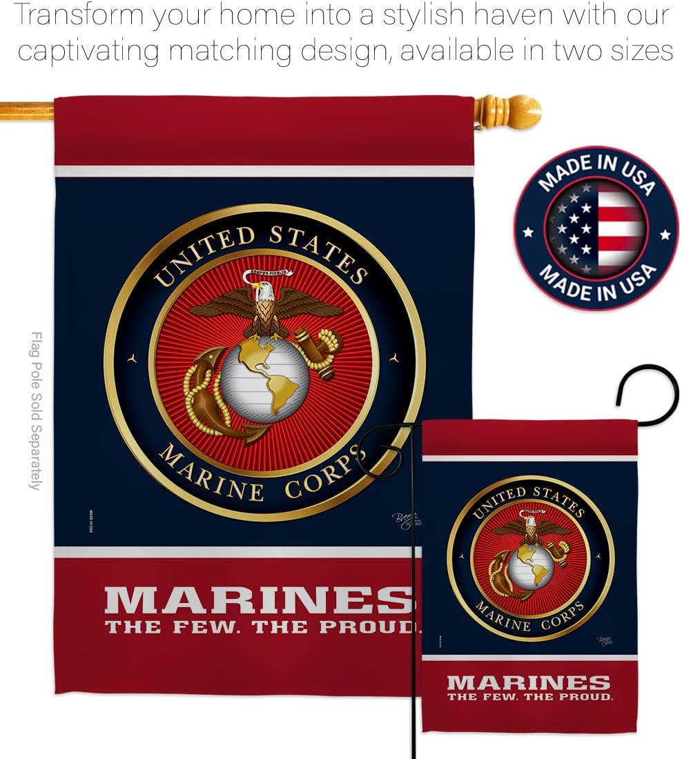 Proud Marine Corps House Flag - Pack Armed Forces USMC Semper Fi United State American Military Veteran Retire Official Support Our Troops - Banner Small Garden Yard Gift Double-Sided 28 X 40