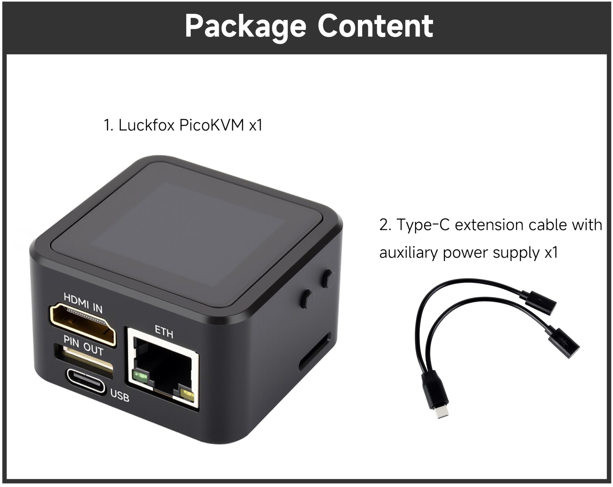 Luckfox PicoKVM, Compact IP KVM Remote Management Tool with 1920×1080@60fps HDMI Input, HID Output, 1.54" Touch Display & Case for Efficient Device Control,Onboard USB Port, TF Card Slot, ETH