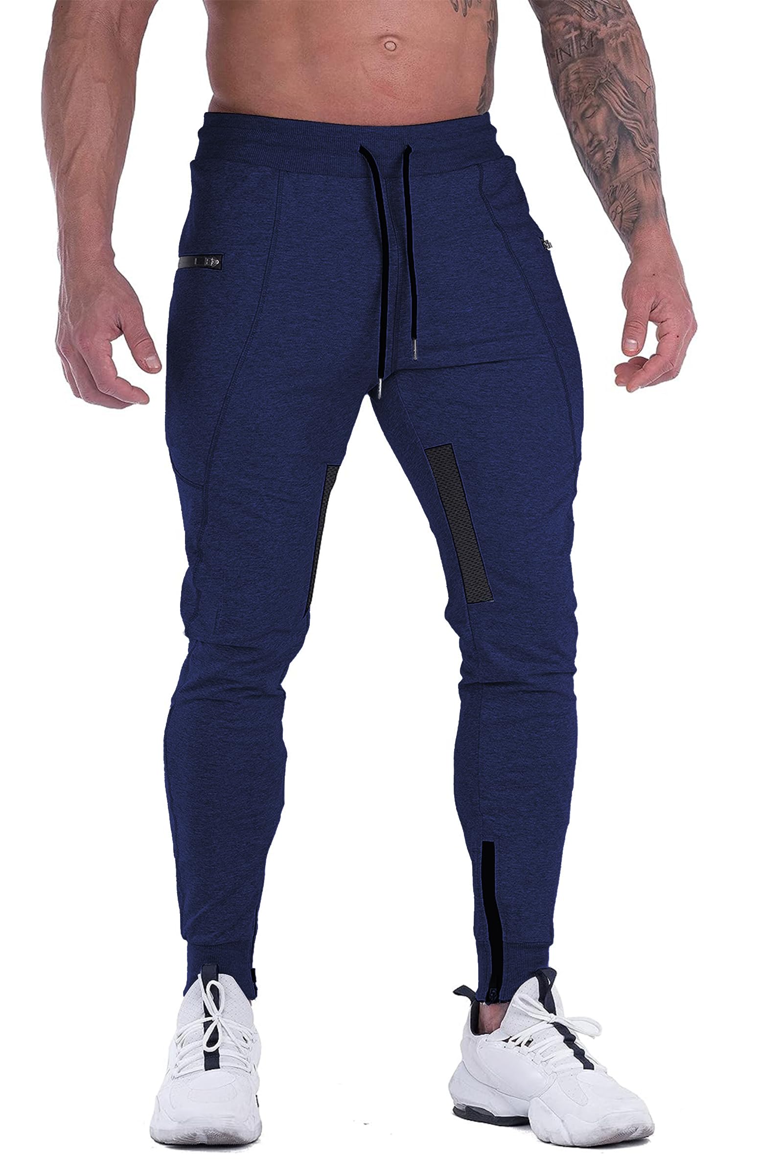 Mens Joggers Sweatpants Slim Fit Workout Training Thigh Mesh Gym Jogger Pants with Zipper Pockets-image-37