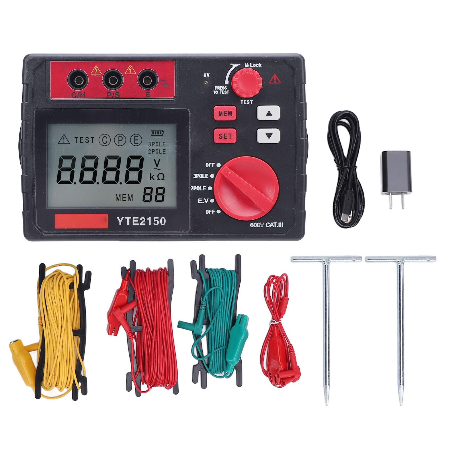 Electrical Megaohm Meter, 20-600ohm Megohmmeter 9 Counts Electrical Insulation Testing Meter (US Plug 110-240V)