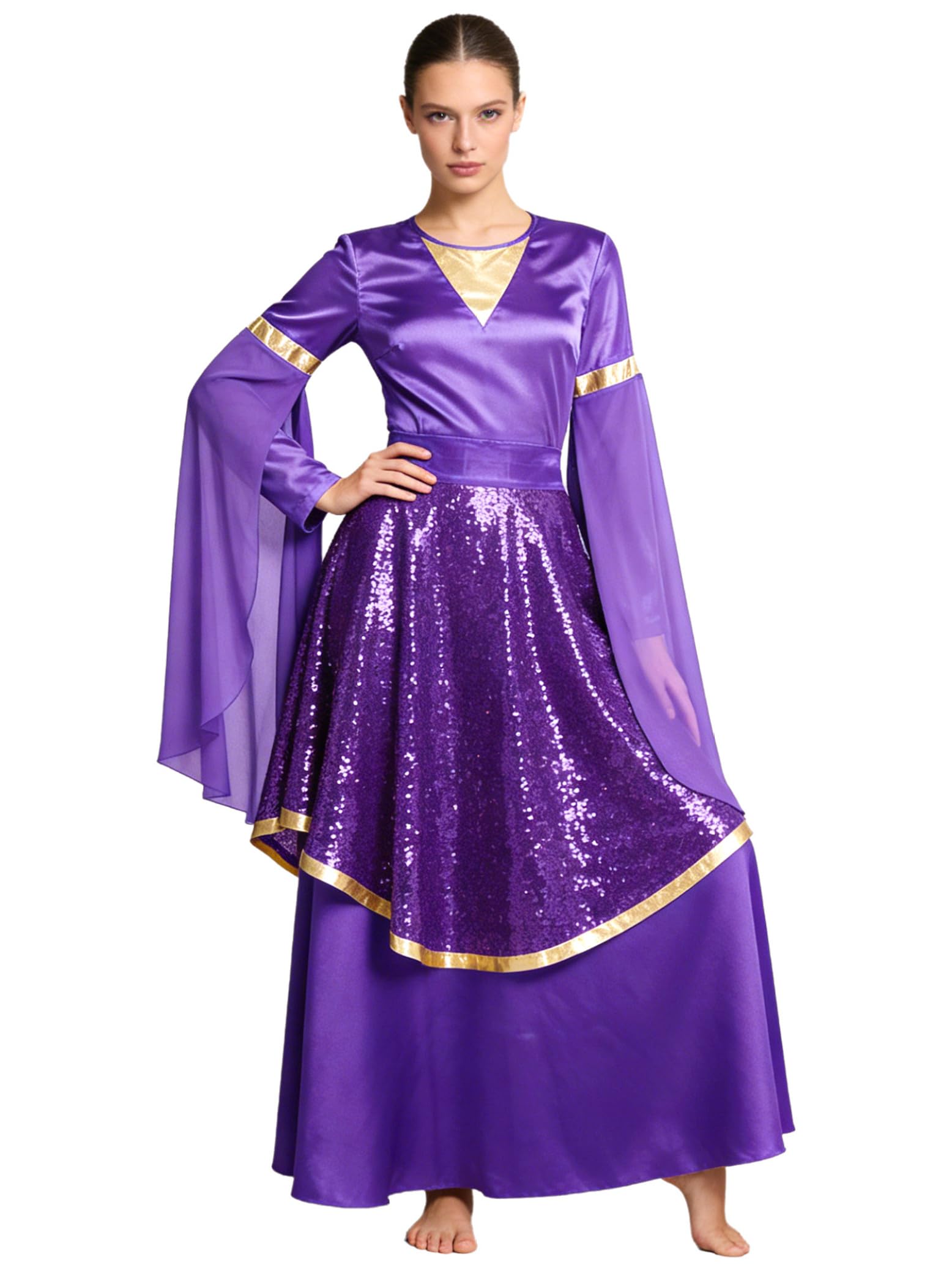 Damski strój do tańca liturgijskiego, pochwalny, liturgiczny strój do tańca, strój przebierany, tunika, duchowne kostiumy taneczne