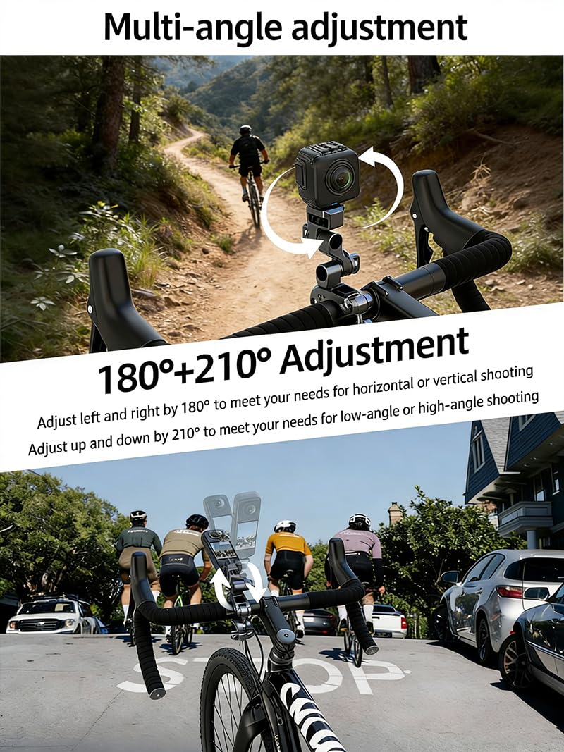 Soporte de manillar de bicicleta de 3 ejes para Insta 360 X5 y con interfaz de tornillo de 1/4 pulgadas, etc. Cámaras de acción, soporte de abrazadera de cámara súper abrazadera para