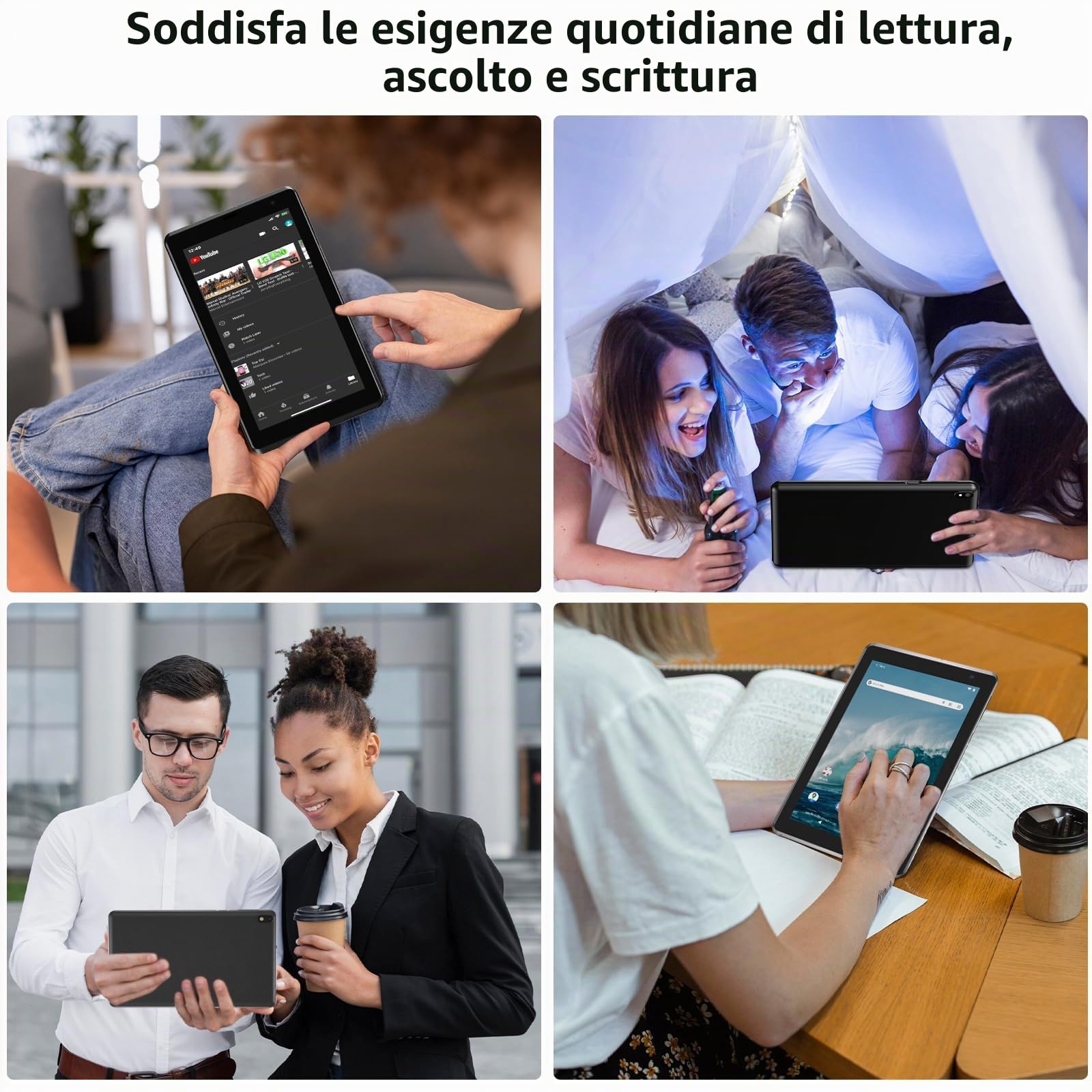 BYANDBY Tablet Android 12.0 da 7 pollici, 4 GB + 32 GB ROM (espansione 1 TB), Quad-Core, WiFi, GMS, doppia fotocamera, educativo, gioco (nero)