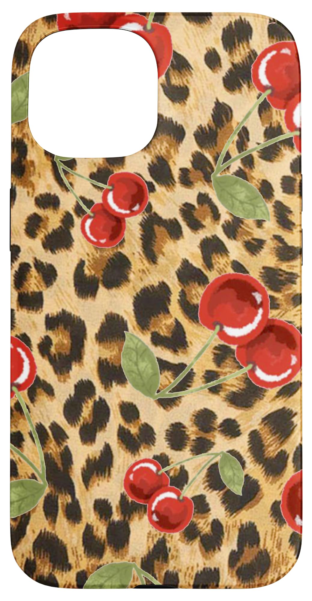 iPhone 15 Cherry Cherries On Cheetah Leopard Print Case