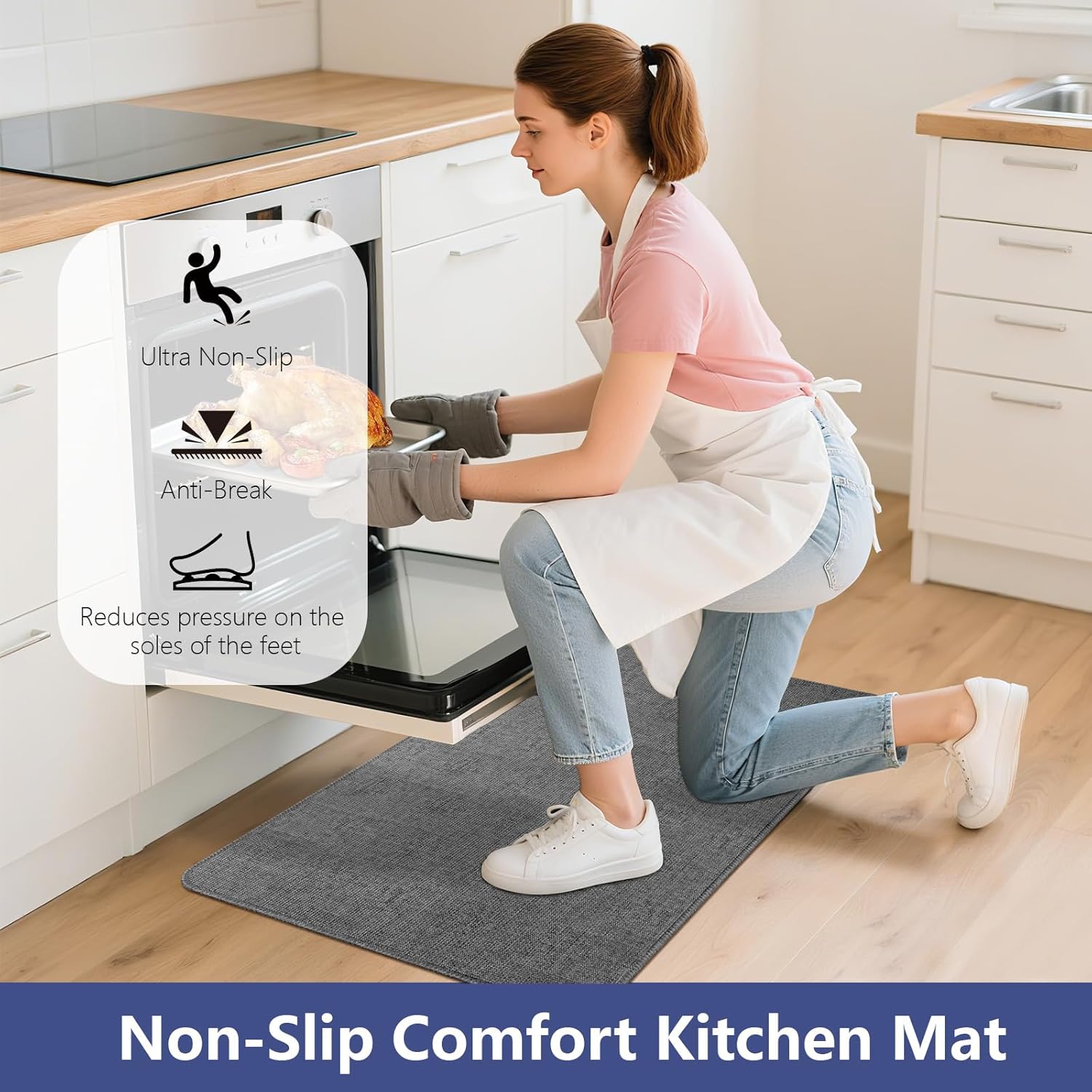 Non Slip Kitchen Runner Rugs Mat Washable Linen-Like Thin Kitchen Mats for Floor, Rubber Backing Absorbent Stain Resistant Standing Mat Front of Sink Laundry, Easy Clean, Dark Gray 17"x59"