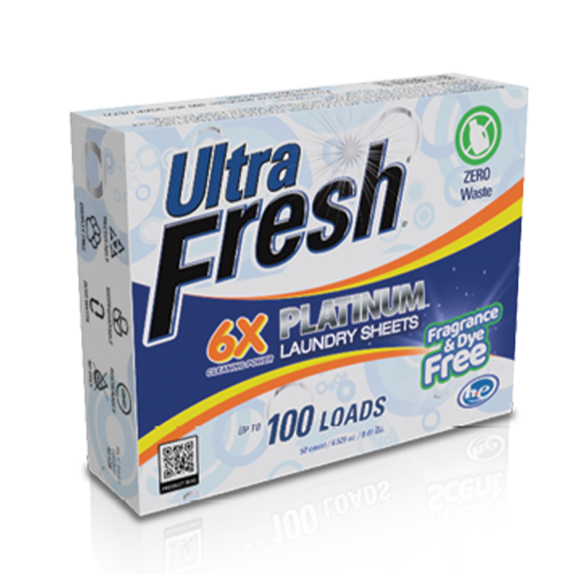 Ultra Fresh 50 Count Laundry Detergent Sheets for All Machine Types, 6X Platinum, Up to 100 Loads, Fragrance Free and Dye Free