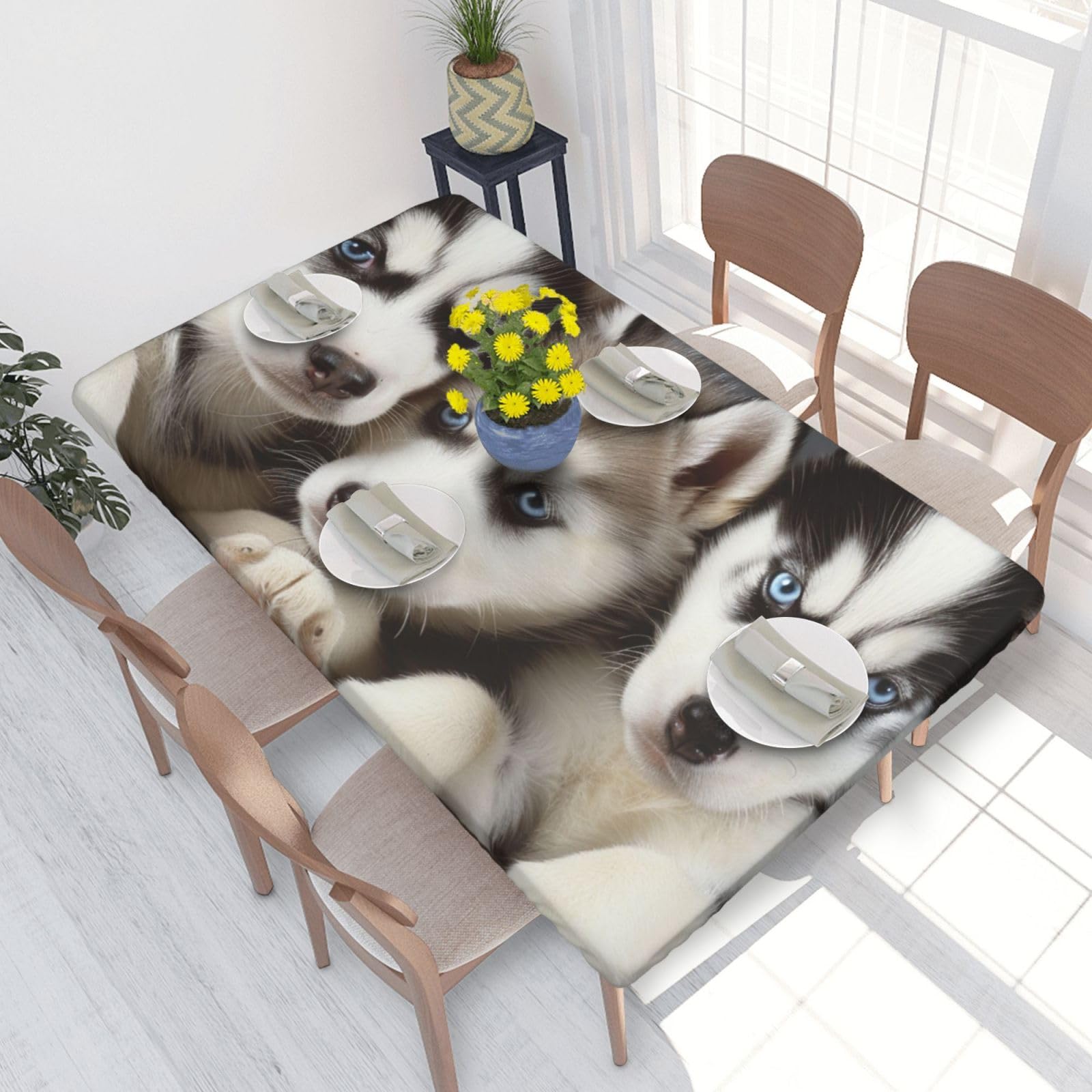 WPKJU Husky Puppies Dogs Printed Tablecloths 4ft Rectangular Table Covers Washable Polyester Decorative Table Cloth for Dining Table Picnic Wedding