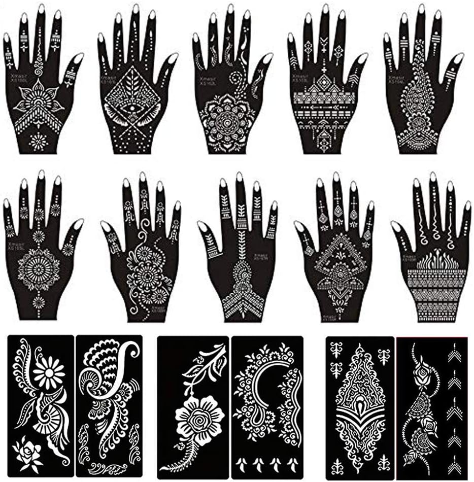 Xmasir Set of 30 Sheets Indian Arabic Tattoo Stencil, Temporary Tattoo Template Kit