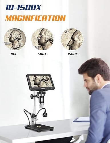Miniatura 3 de ANNLOV Microscopio digital LCD HDMI de 7 pulgadas, microscopio de video con microscopio de moneda 1500X con sensor de imagen de 16MP, compatible con