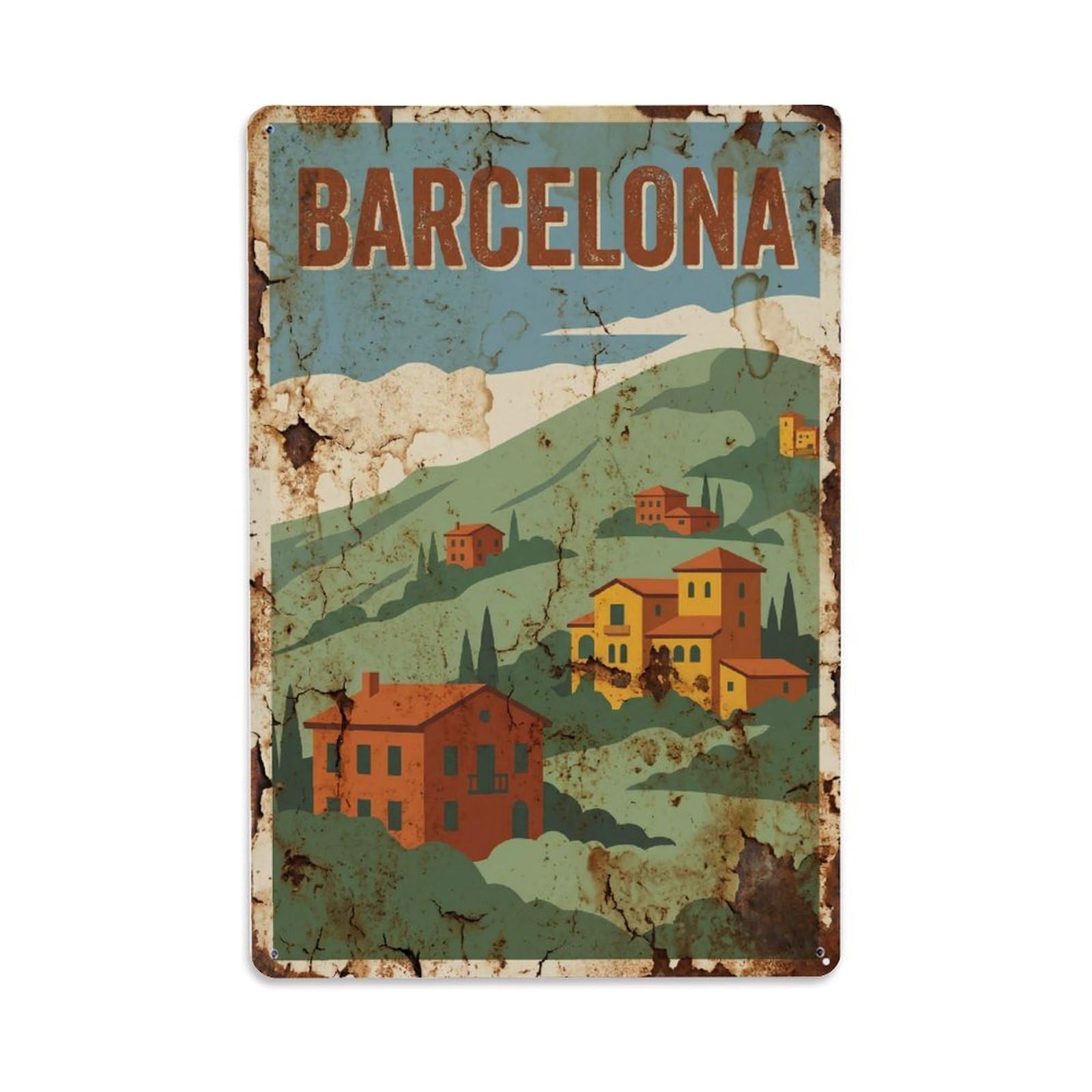 Vintage Travel Hillsides Spain Verdant Metal Tin Sign Plaque Wall Decor for Cafe, Club Bar, Office, Home Garden Metal Poster 8x12Inch