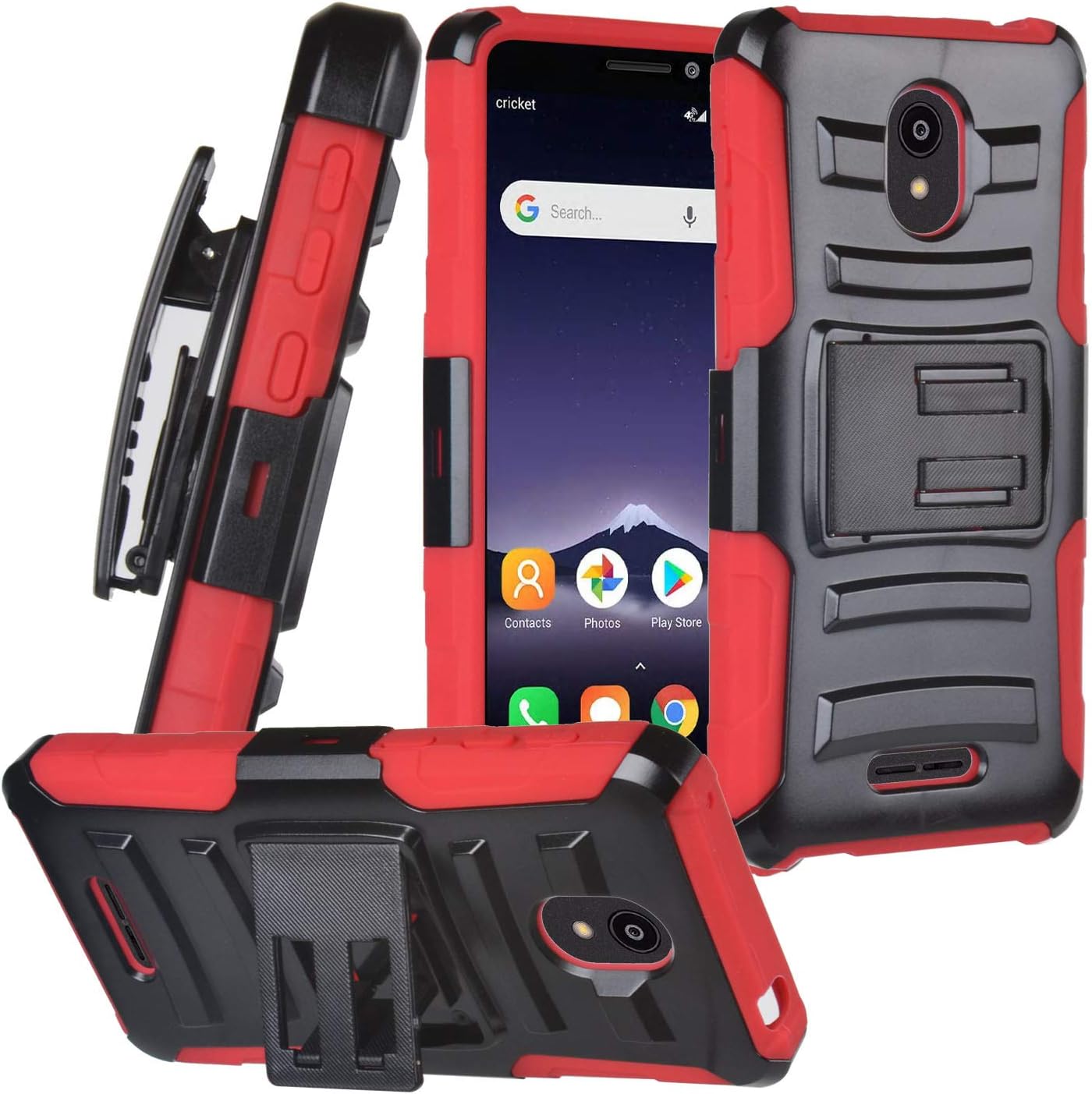 for Alcatel Insight 5005R, TCL A1 A501DL - Hybrid Phone Case w/Stand/Belt Clip Holster - CV1 Red