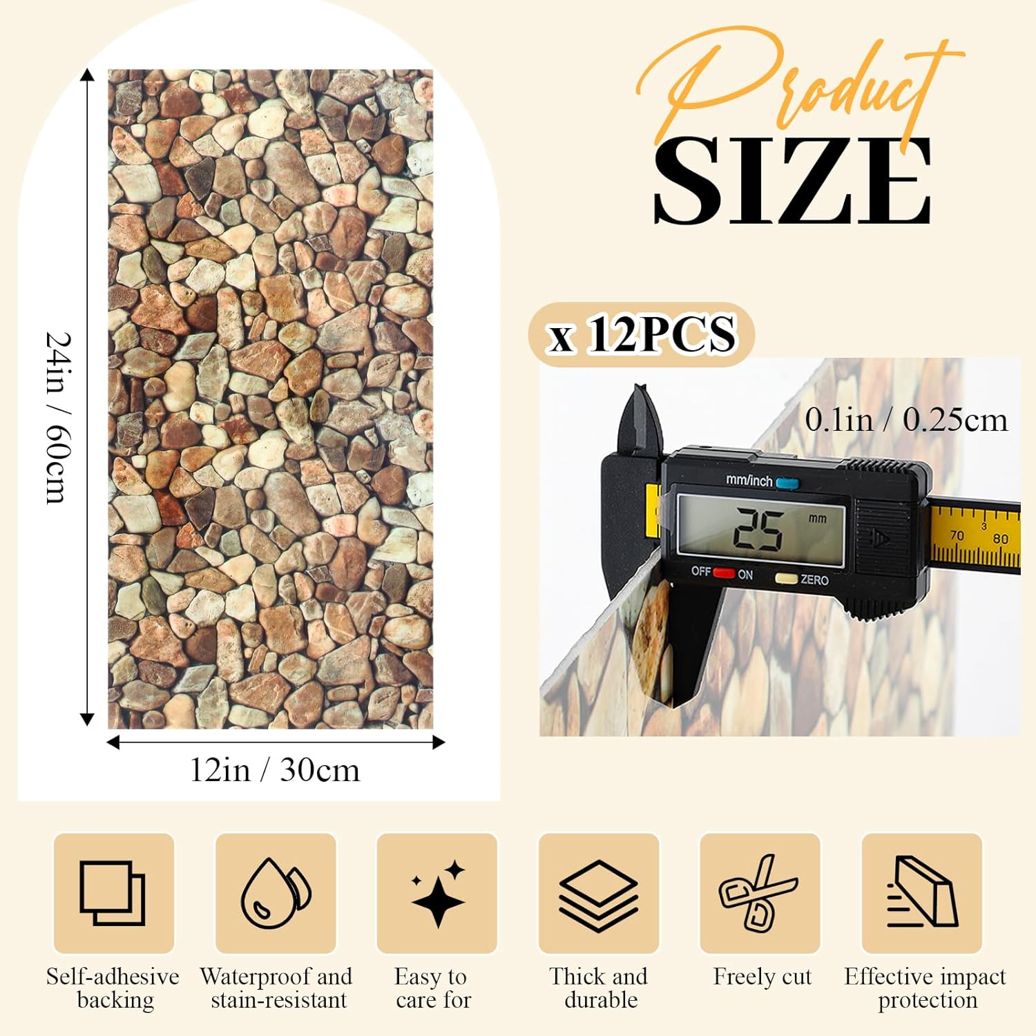 12 pcs marble peel and stick waterproof wall panels 24 x 12 inches pvc retro-art faux stone wall sticker for bathroom living room washbasin kitchen lobby hotel decoration, 24 sq ft coverage