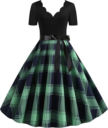 Womens Long Summer Dress Polka Dot Elegant Flowy Swing Party Dresses Short Sleeve V Neck Dress with Belt