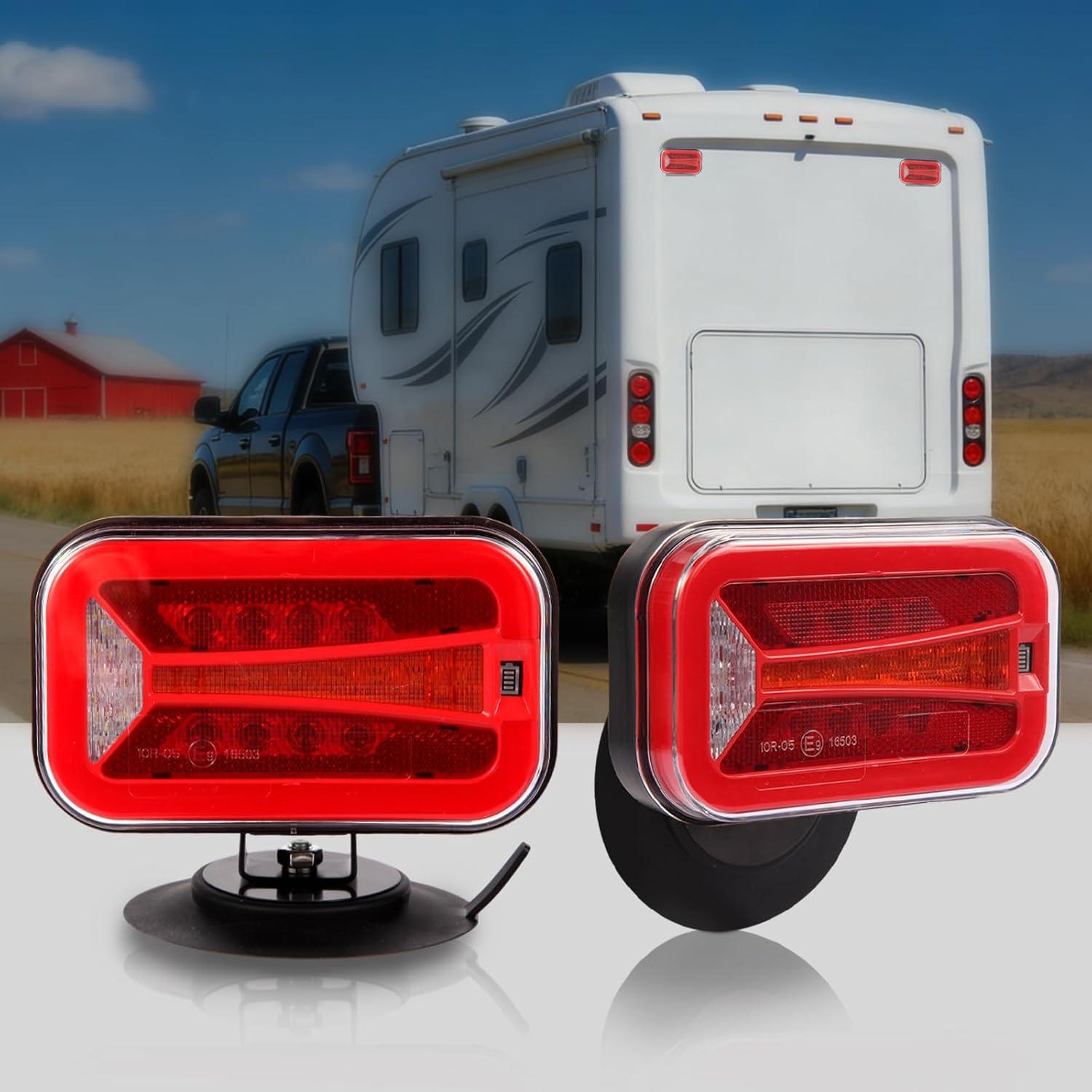 Wireless Trailer Lights Kit Magnetic – Rechargeable LED Tail Light, 90° Rotatable, 2.4GHz Wireless Transmission Up to 100FT, Waterproof Tow Lights for Truck, RV, Boat, Caravan