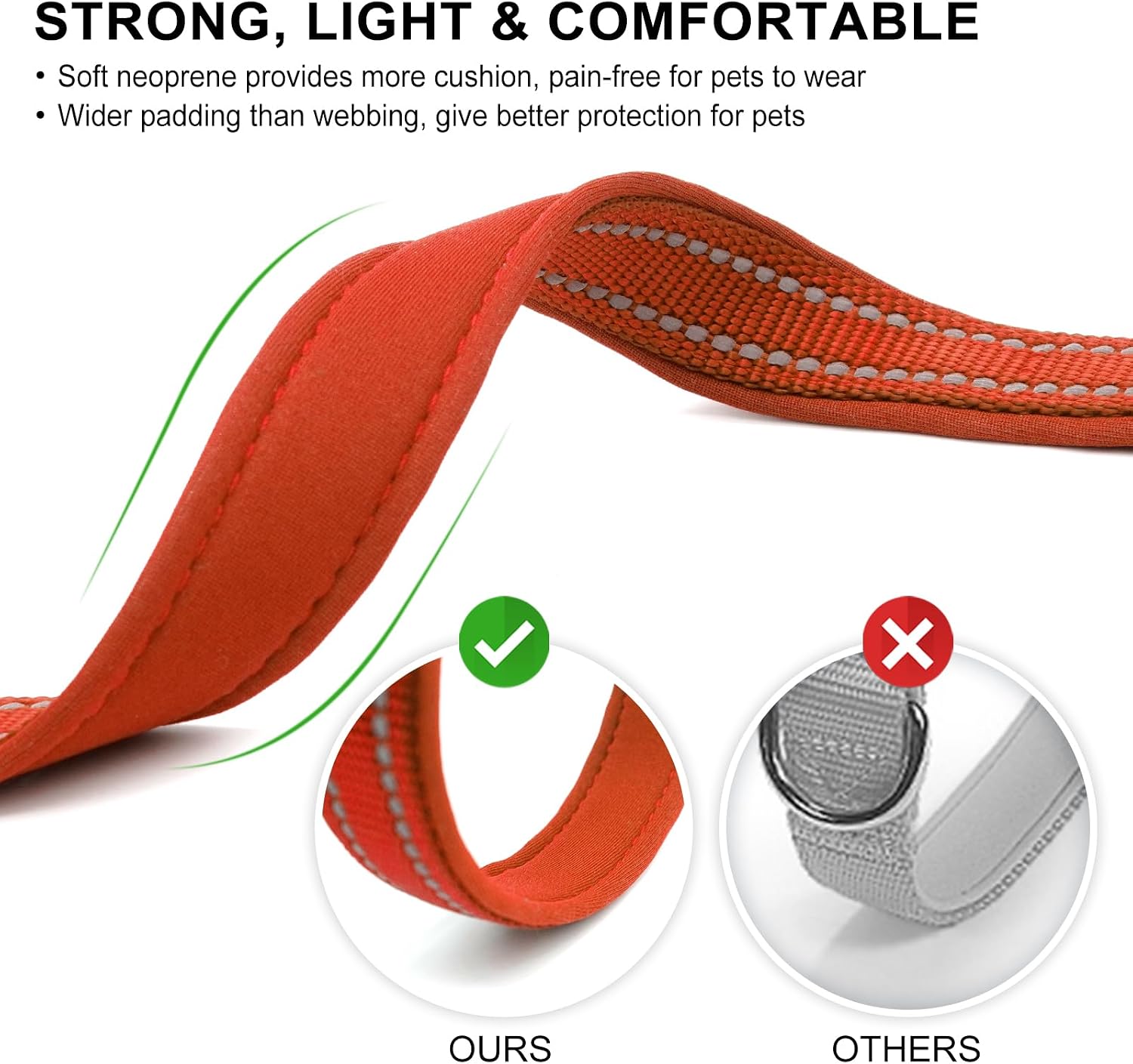 azuza Reflective Dog Collar, Neoprene Padded Medium Dog Collar, Rust Red, M image 3