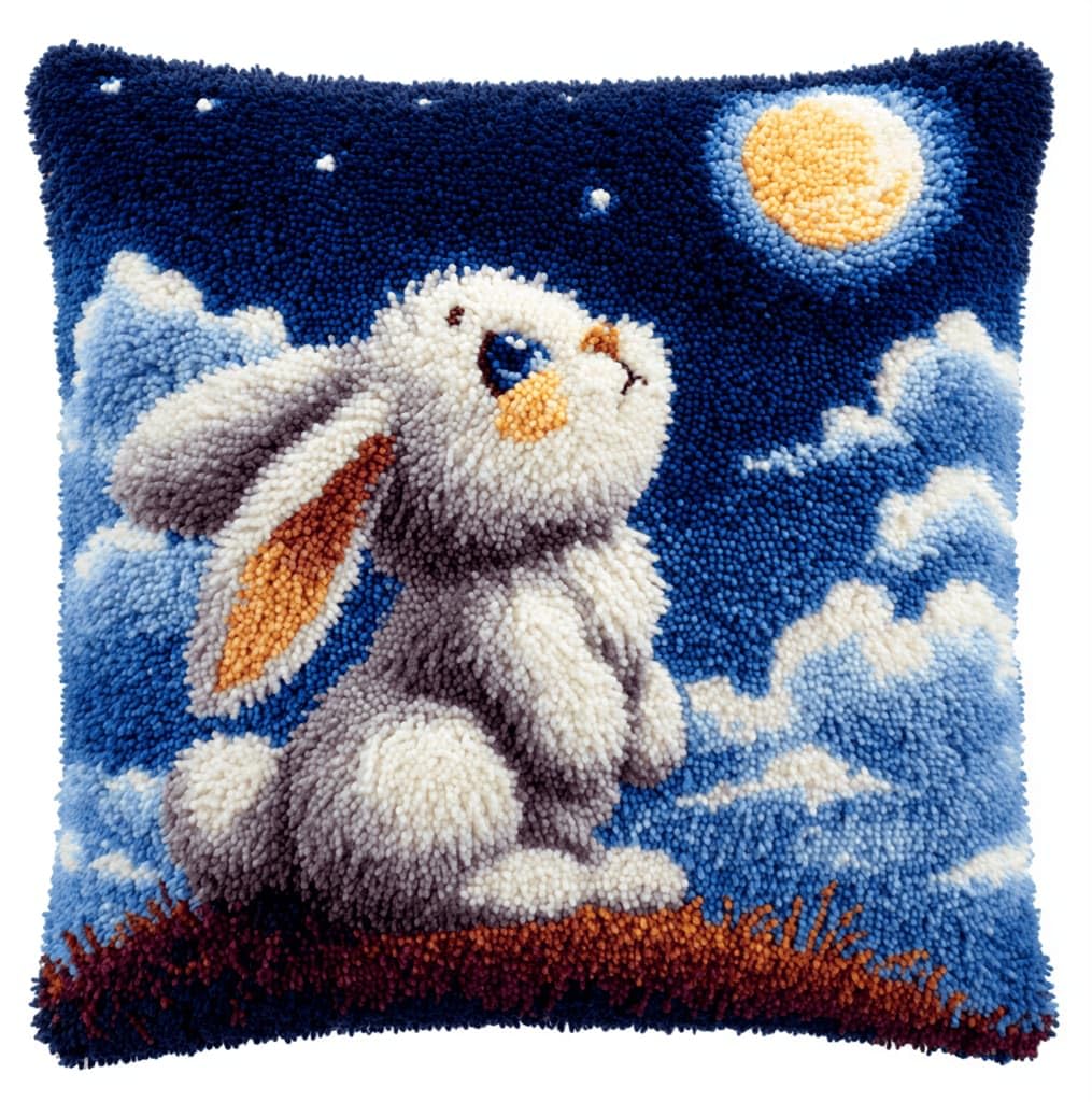 Kitquiver Latch Hook Cushion Kits Rabbit 43X43Cm Latch Hook Pillow Case Kits Embroidery,DIY Needlework Pillow Cover Sofa Cushion Rug Making for Adults and Beginner,Craft Home Decor