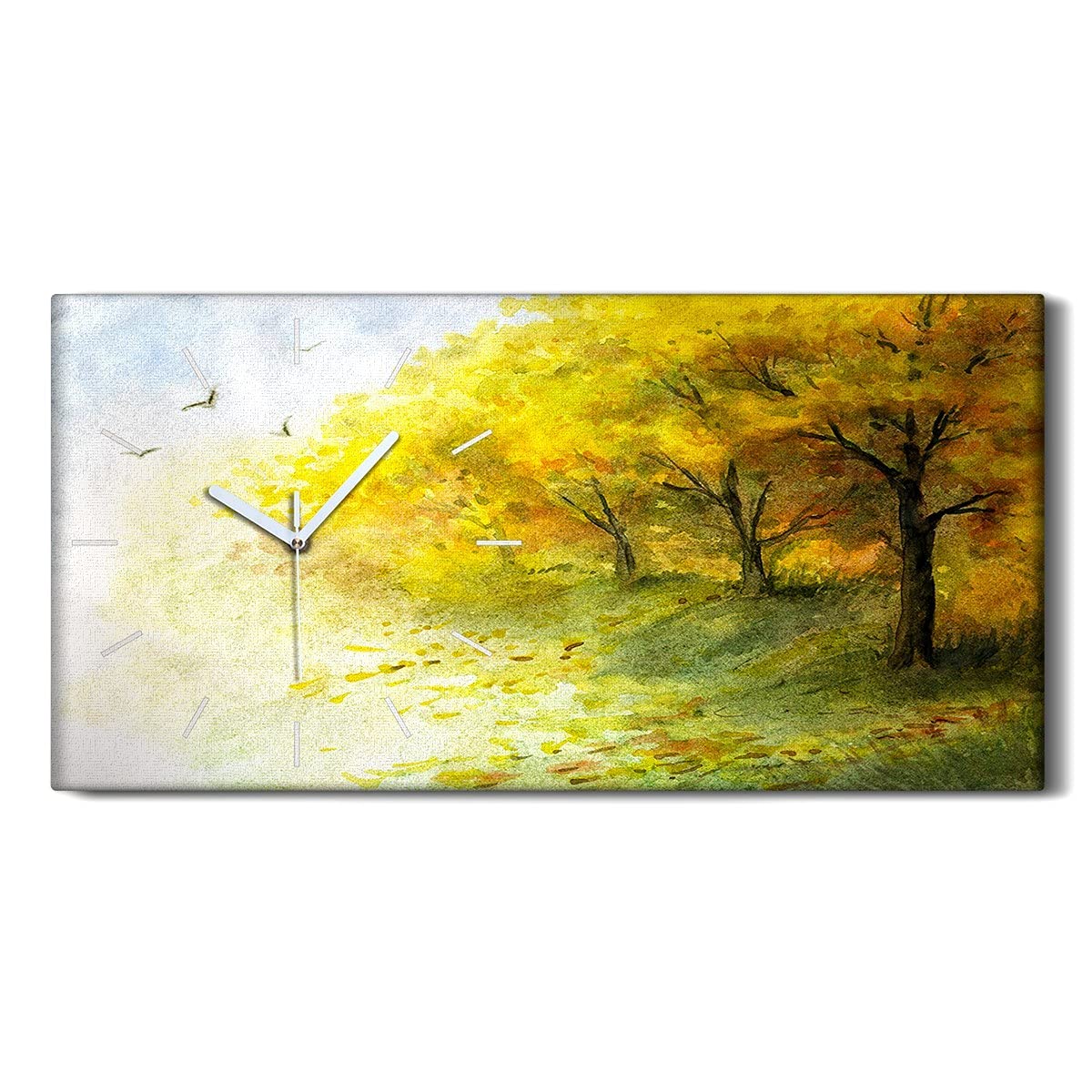 Horloge sur Toile Art Moderne Salon Chambre Oiseaux Abstrait 60x30cm