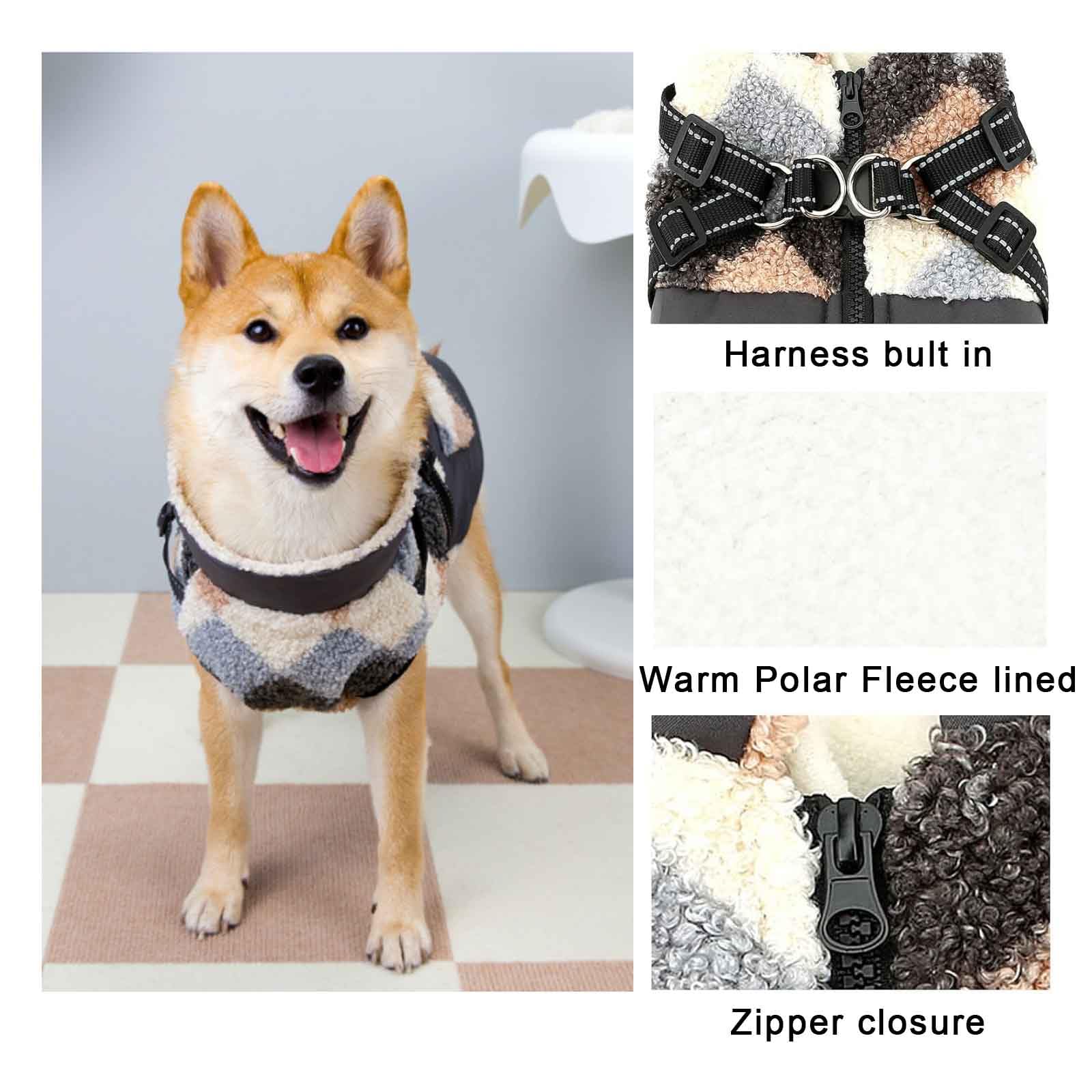 Hundejacke Wintermantel Mit Geschirr, Warmes Fleece, Winddicht, Reflektierende Weste, Geeignet Für Mittelgroße Und Große Hunde Spaziergänge Im Freien,Beige,5XL