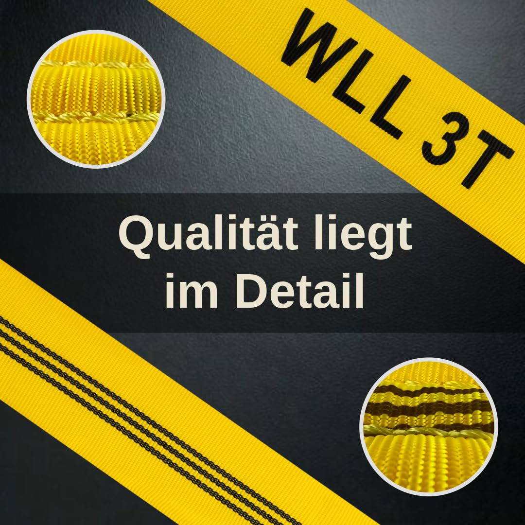 Hebeschlinge 6 Meter bis 3000 kg, DIN EN 1492-1 Zertifiziert, Hebeband 6m / 3t, Hebegurt | Krangurt | Kranschlinge | Tragegurt