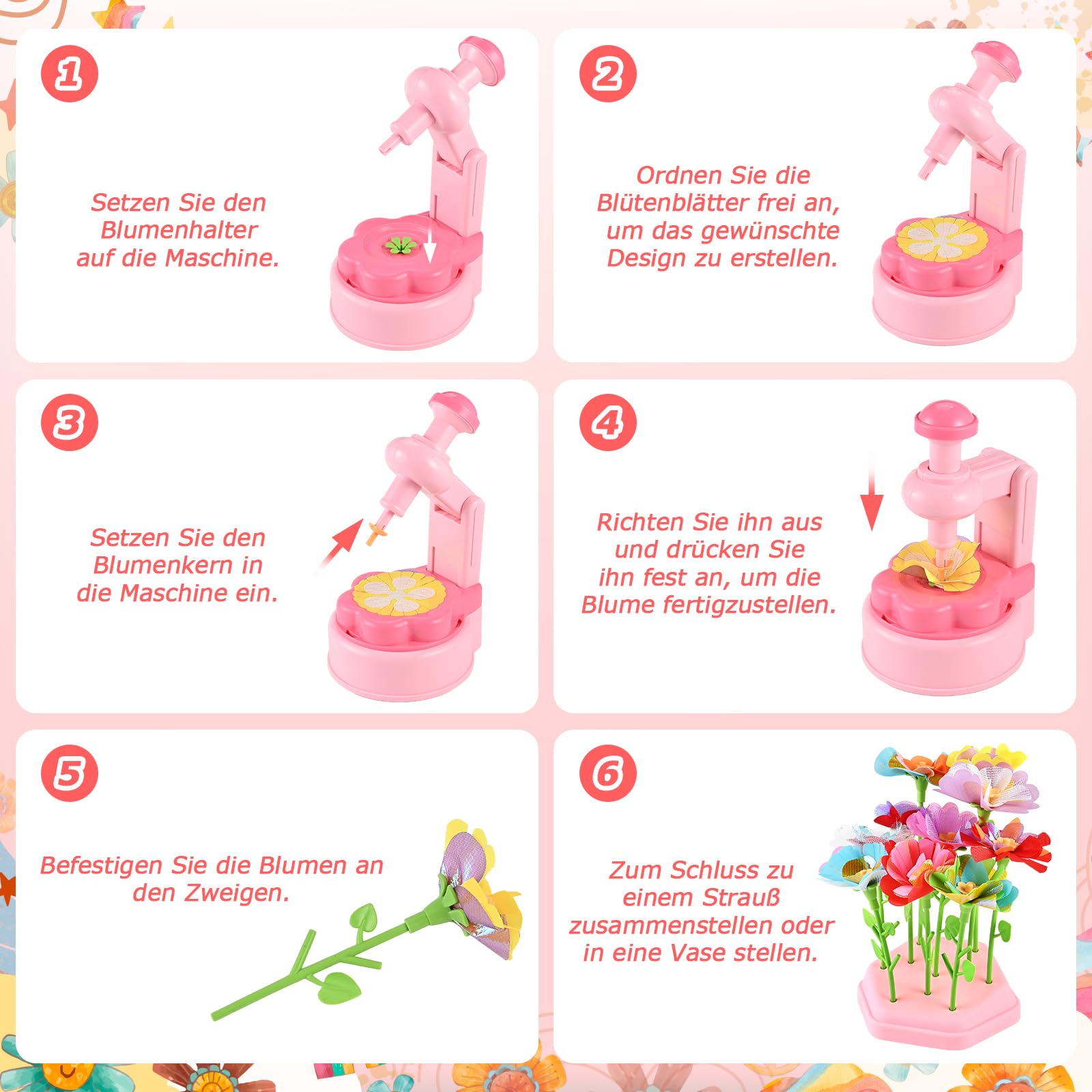 Herboom DIY Blumen Bastelset Kinder, Blumenpresse Bastelset Mädchen 4 5 6 7 8 Jahre Gepresste Blumen zum Basteln, Blumenstrauß Geschenke Kreatives Geschenk für Mädchen ab 4 Jahre