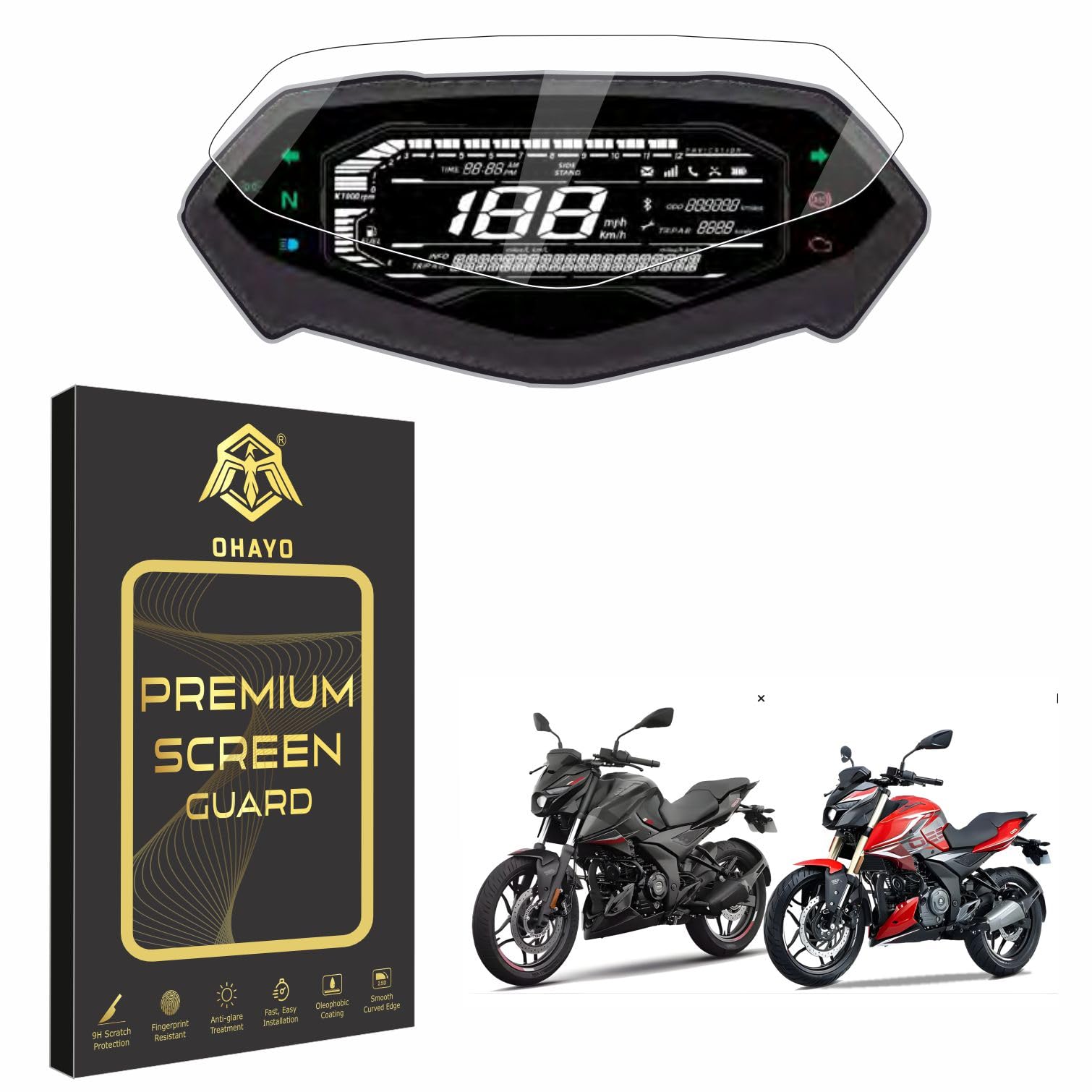 OHAYO Screen Protector for Bajaj Pulsar N150, Pulsar N160 & Pulsar N250 Digital Instrument Cluster | 9H Hardness, Military Strength, Scratch Resistant, Ultra Clear Display Protection | Not Tempered Glass | Bubble-Free Easy Installation | Pack of 1-image-23