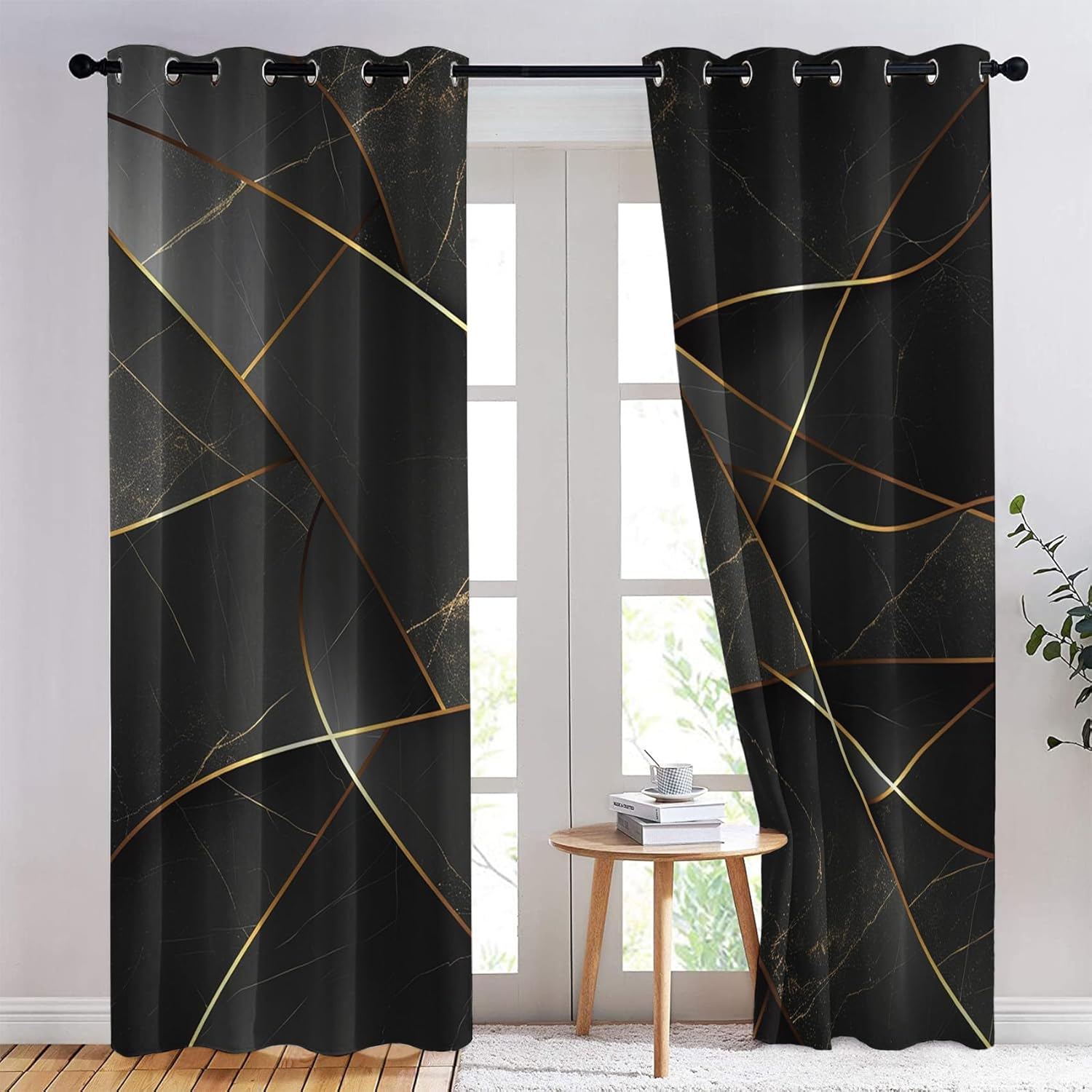 Abstract Geometric Curtains for Living Room, Geo Modern Blackout Curtains 96 Inch Long 2 Panels, Geometry Drapes for Bedroom, Thermal Insulated Grommet Home Decor Window Curtains