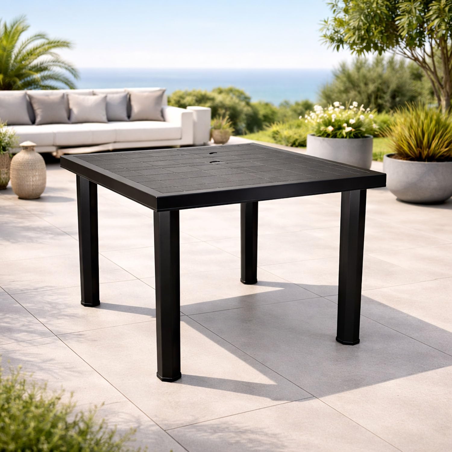 Mojawo Bistrotisch Kunststoff Outdoor Tisch Anthrazit eckig Balkontisch Gartentisch Terrassentisch Wetterfest L80xB75xH72cm
