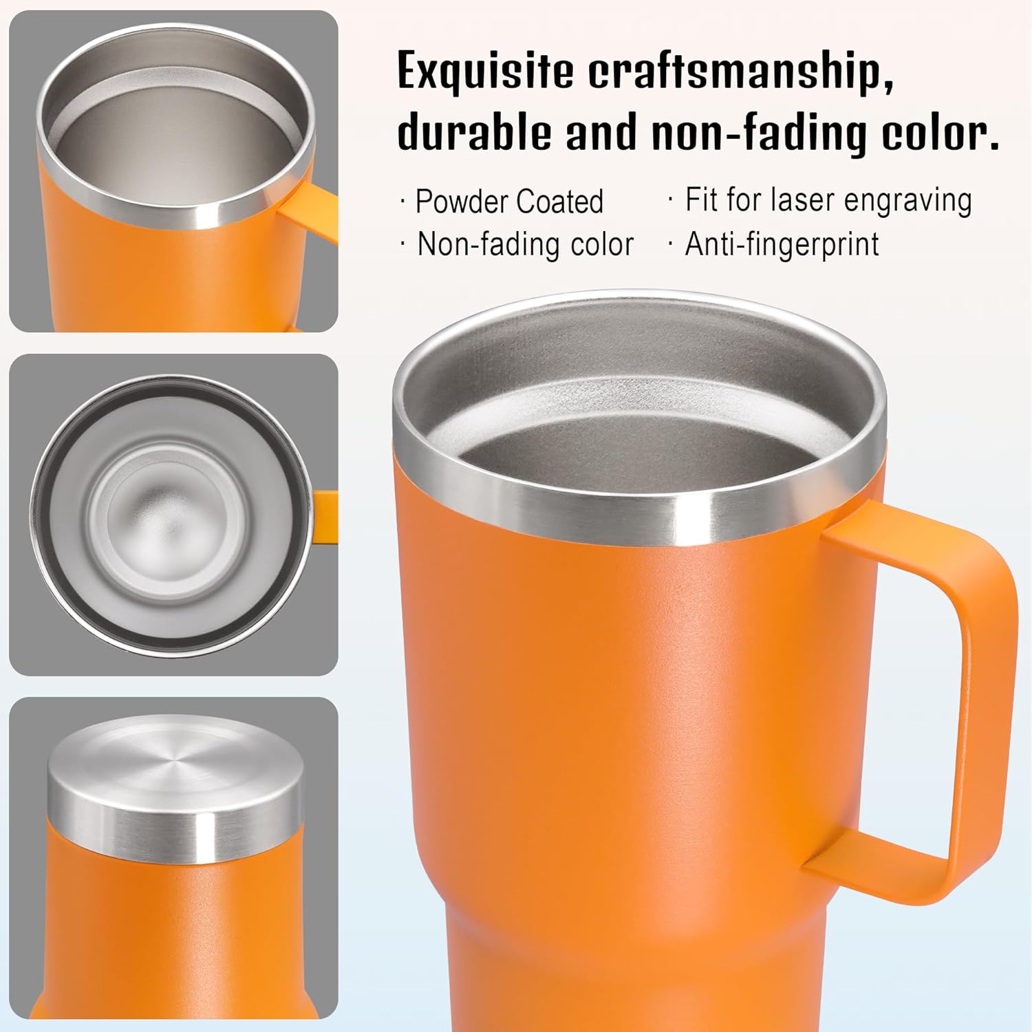 20 oz Tumbler with Handle and Lid, Stainless Steel Tumbler Insulated Travel Coffee Mug, Spill Proof Double Wall Vacuum Tumbler Cup Keep Drink Hot & Cold, Orange, 1 Pack - Image 5