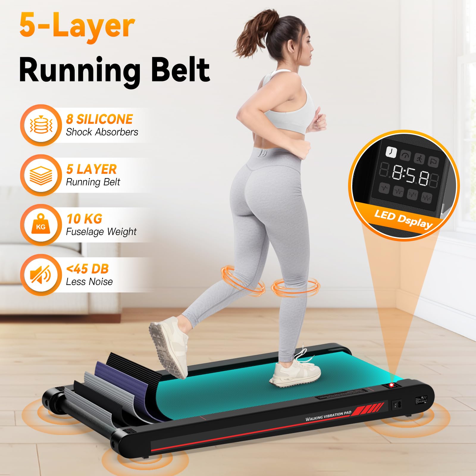 Freepi 3 in 1 Walking Vibration Pad,3.8 MPH Tapis Roulant with Remote Control and APP,2.5 HP Servo Motor Walking Treadmill Pad for Home and Office — view 6