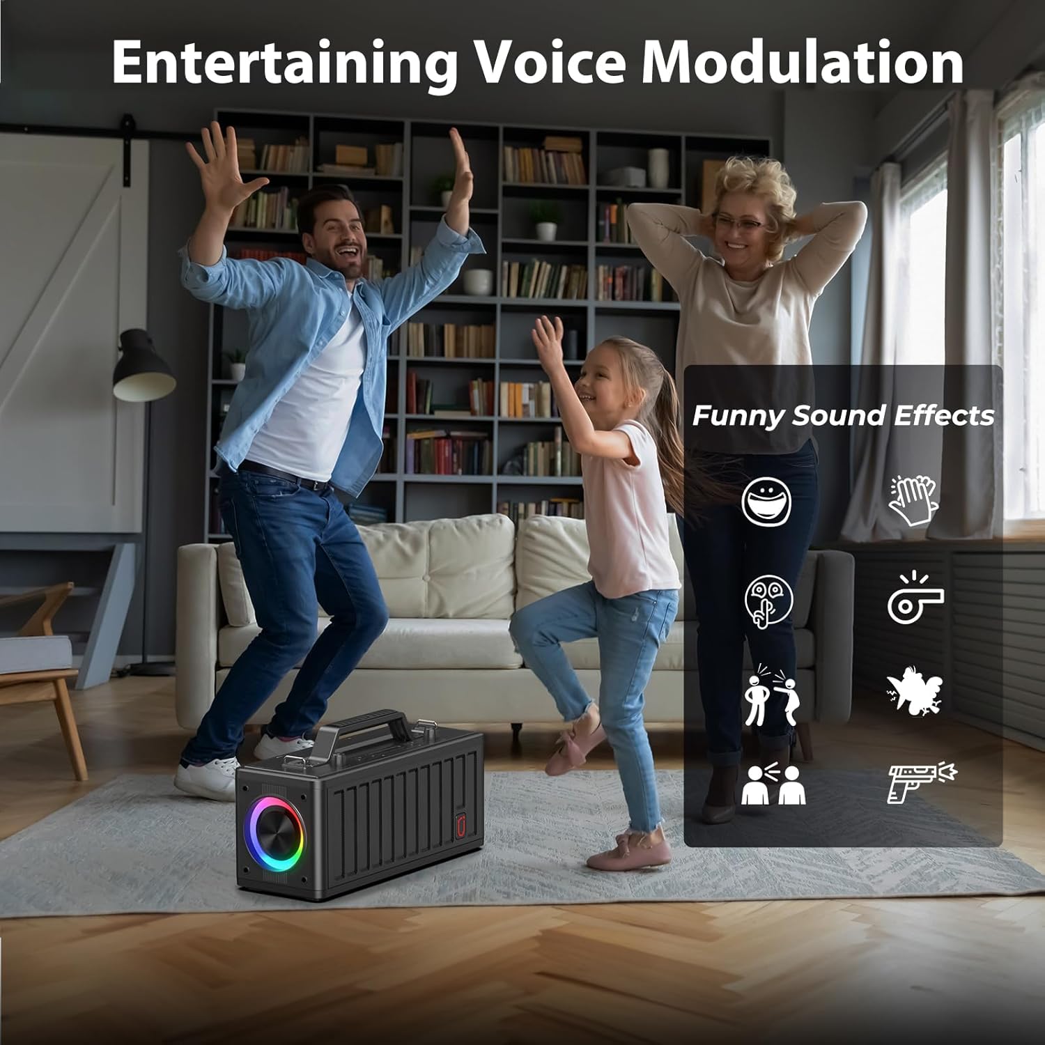 JYX Karaoke Machine for Adults with 2 Wireless Microphones，Portable Bluetooth Speaker, PA System with LED Lights for Home Party, Birthday Gifts, Supports REC/FM/AUX/USB/TF Live Broadcast - Image 7