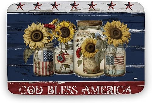 Miniatura 1 de Alfombras para Habitacion - Alfombra vintage de girasol para el Día de la Independencia, 20 x 32 pulgadas, bonita alfombra de baño, resistente a las