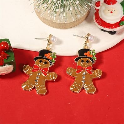 Christmas Earrings for Women Cute Sparkly Crystal Rhinestone Gingerbread Man Christmas Tree Hat Deer Light Bulbs Jingle Bell Dangle Drop Holiday Earrings Christmas Jewelry Present