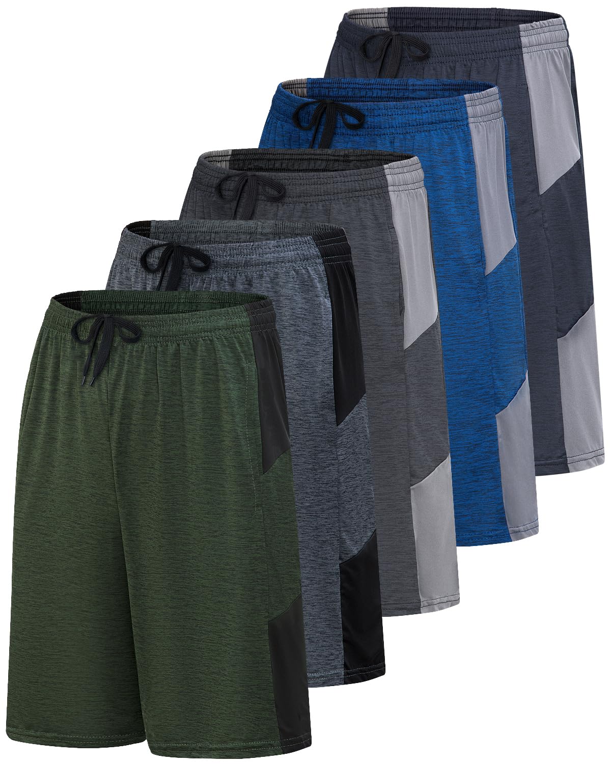 Real Essentials Men’s 5 Pack: 9" Dry-Fit Shorts – Athletic Gym, Workout, Basketball, Running, Casual Lounge Active Pockets