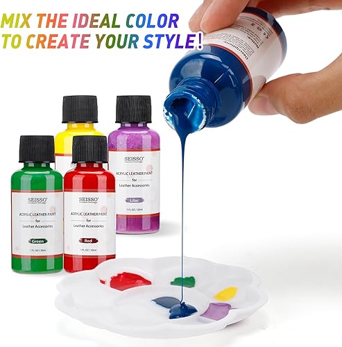 Miniatura 7 de Kit de pinturas acrílicas para cuero, 12 colores x 1.0 fl oz, juego de tinte acrílico impermeable para cuero con relleno de reparación de cuero