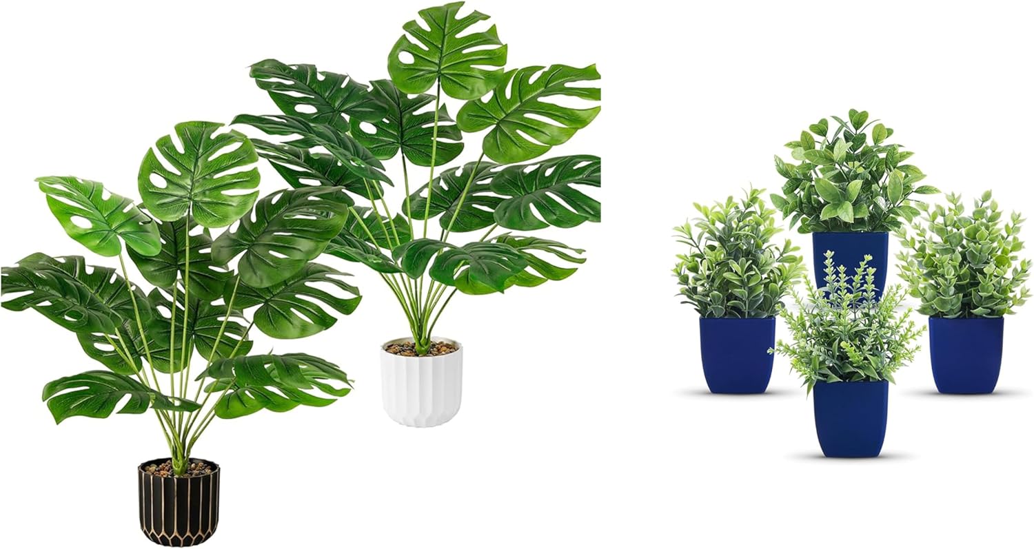 Der Rose Bundle of 2 Pack Fake Plants 19'' DIY Faux and 4