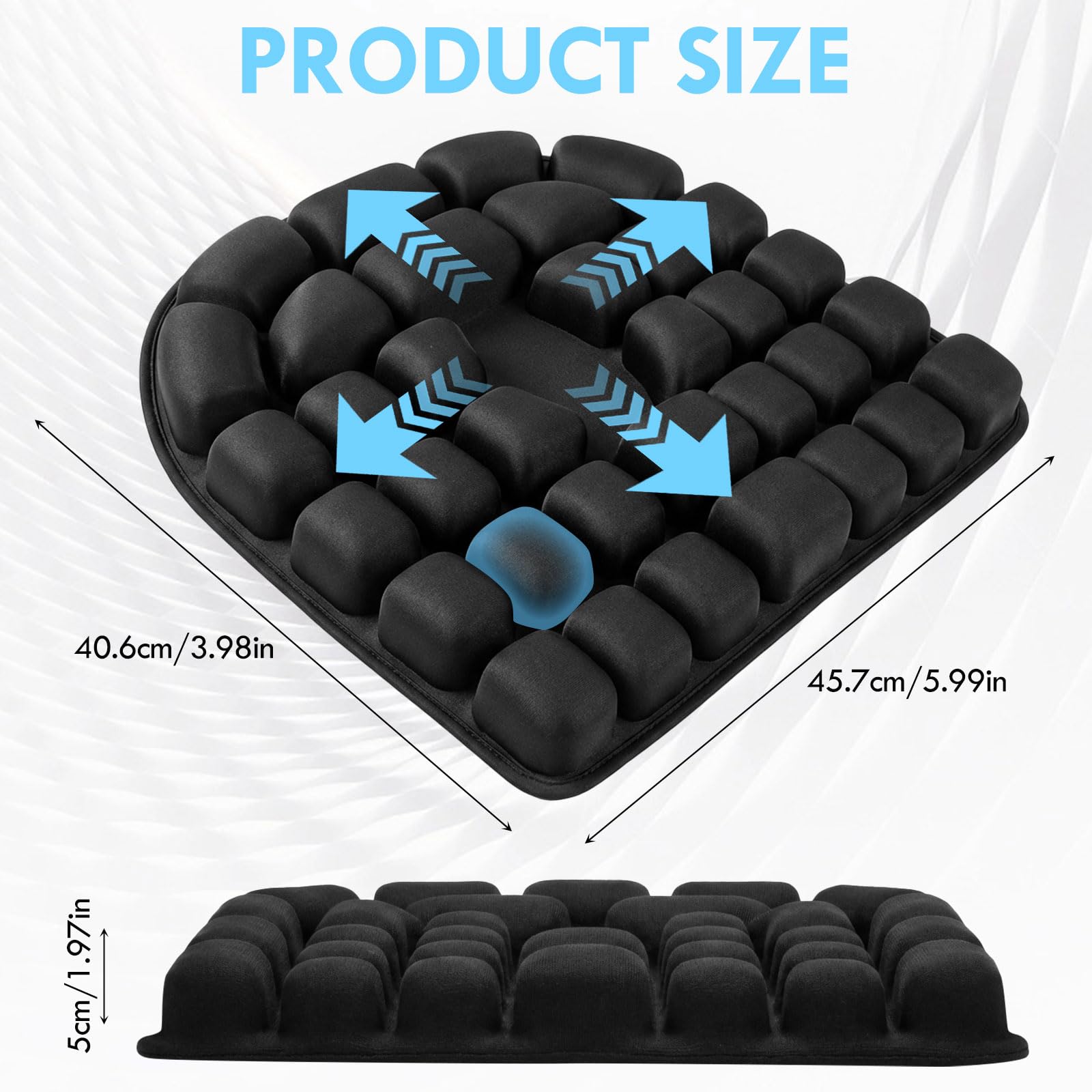 45 x 40 cm Cojín de asiento antidecúbito, ortopédico, ergonómico, inflable, para alivio del coxis durante mucho tiempo, para coche, oficina, hogar, silla de ruedas y silla