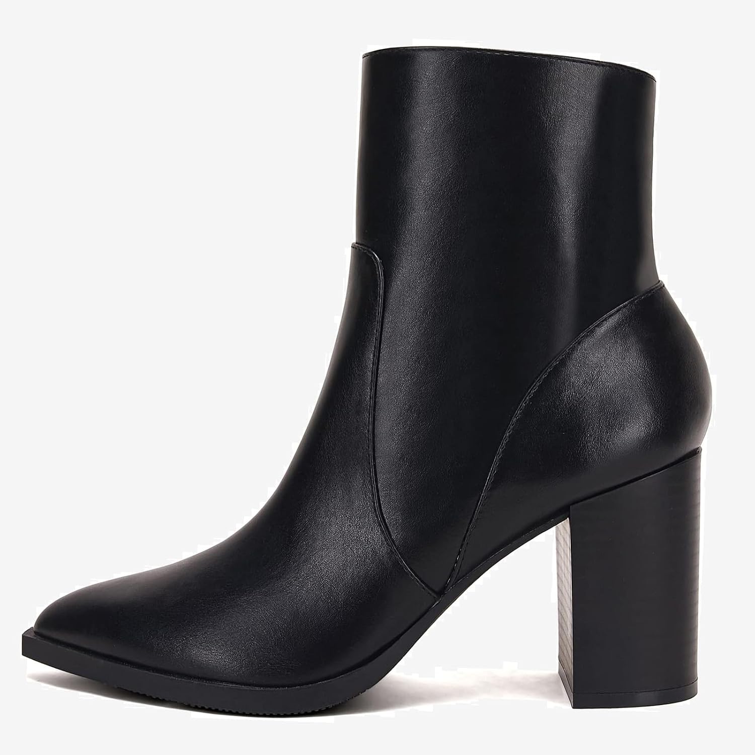 LAICIGO Women's Pointed Toe Ankle Boots Chunky Stacked Heel Side Zipper Faux Leather Ankle Booties