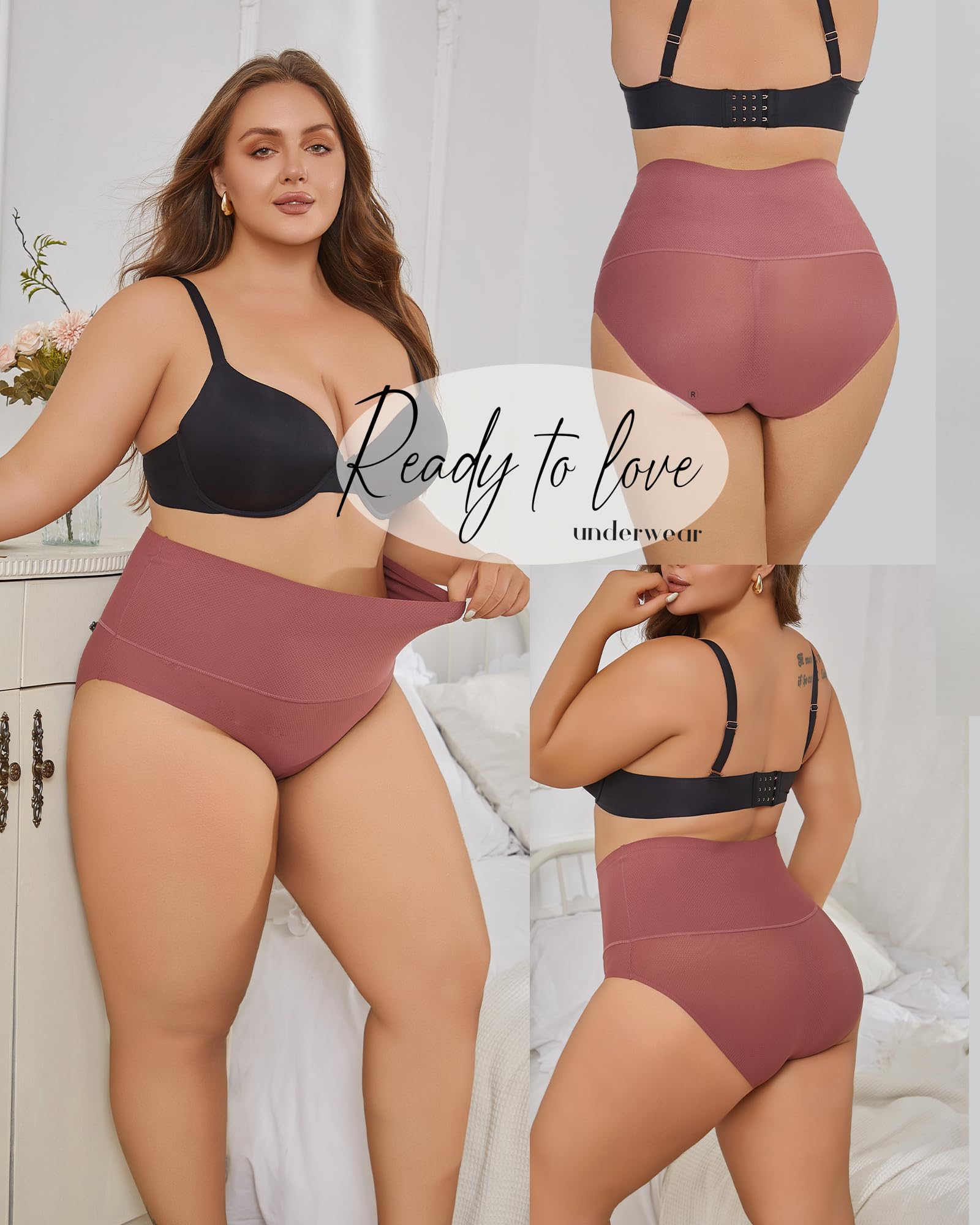READY TO LOVE Unterhosen Damen Große Größen Seamless Slips Damen Hohe Taille Nahtlose Taillenslip High Waist Unterwäsche Frauen No Show Slip Pantys Atmungsaktiv Nahtlos Slips Mehrpack 4er Pack S-3XL
