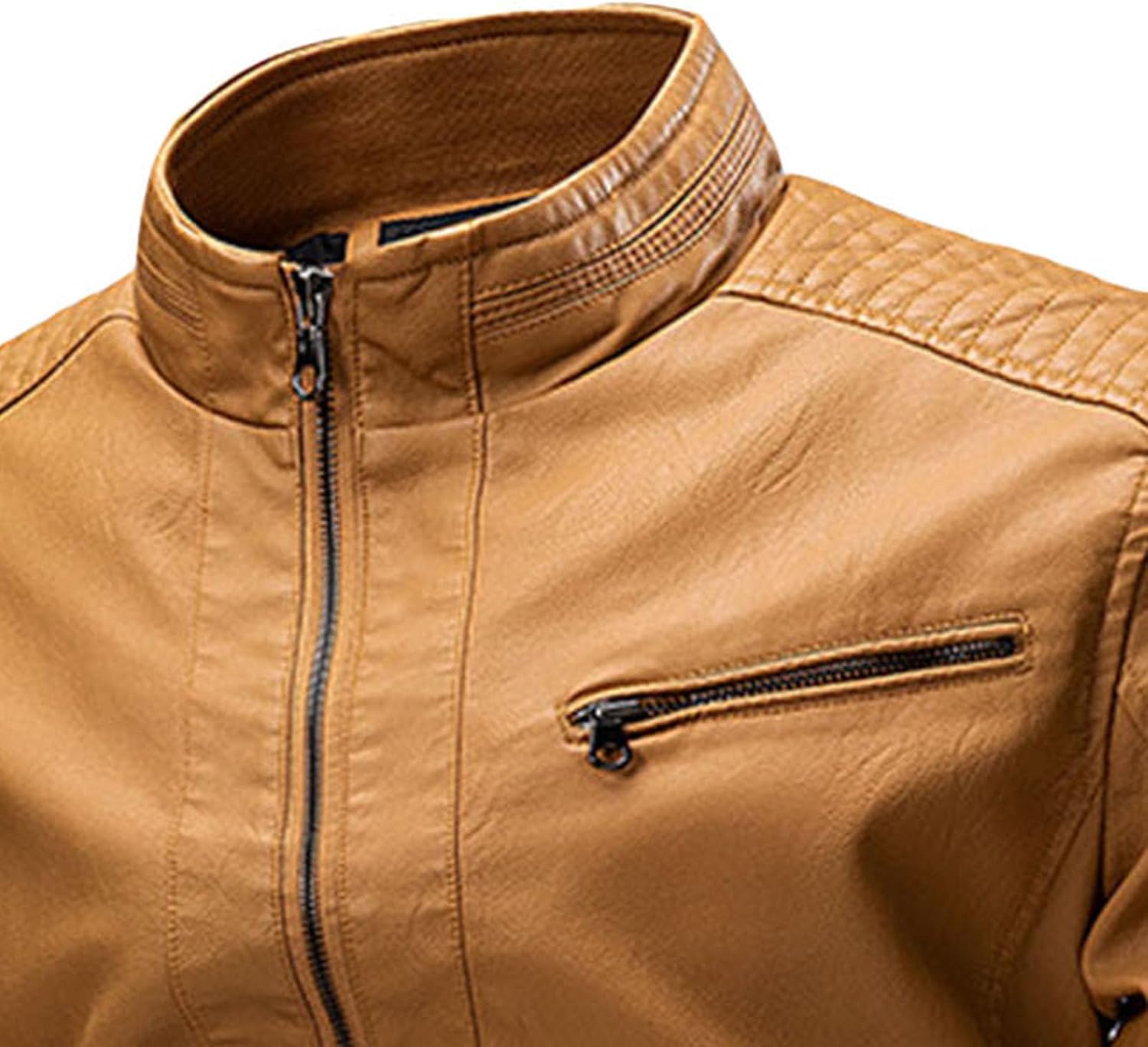 Men's Casual Faux Leather Jacke Male Stand Collar Lightweight Biker Jacket Men Black Moto Faux Leather Outwear
