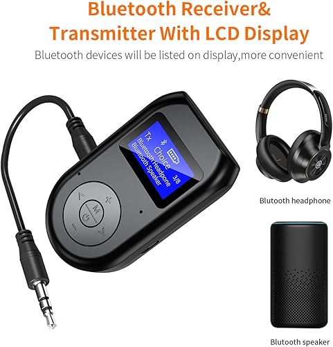 Miniatura 2 de ZIIDOO Adaptador Bluetooth inalámbrico 4 en 1 con pantalla de visualización, adaptador de audio Bluetooth 5.0 de baja latencia para TV, PC, coche,