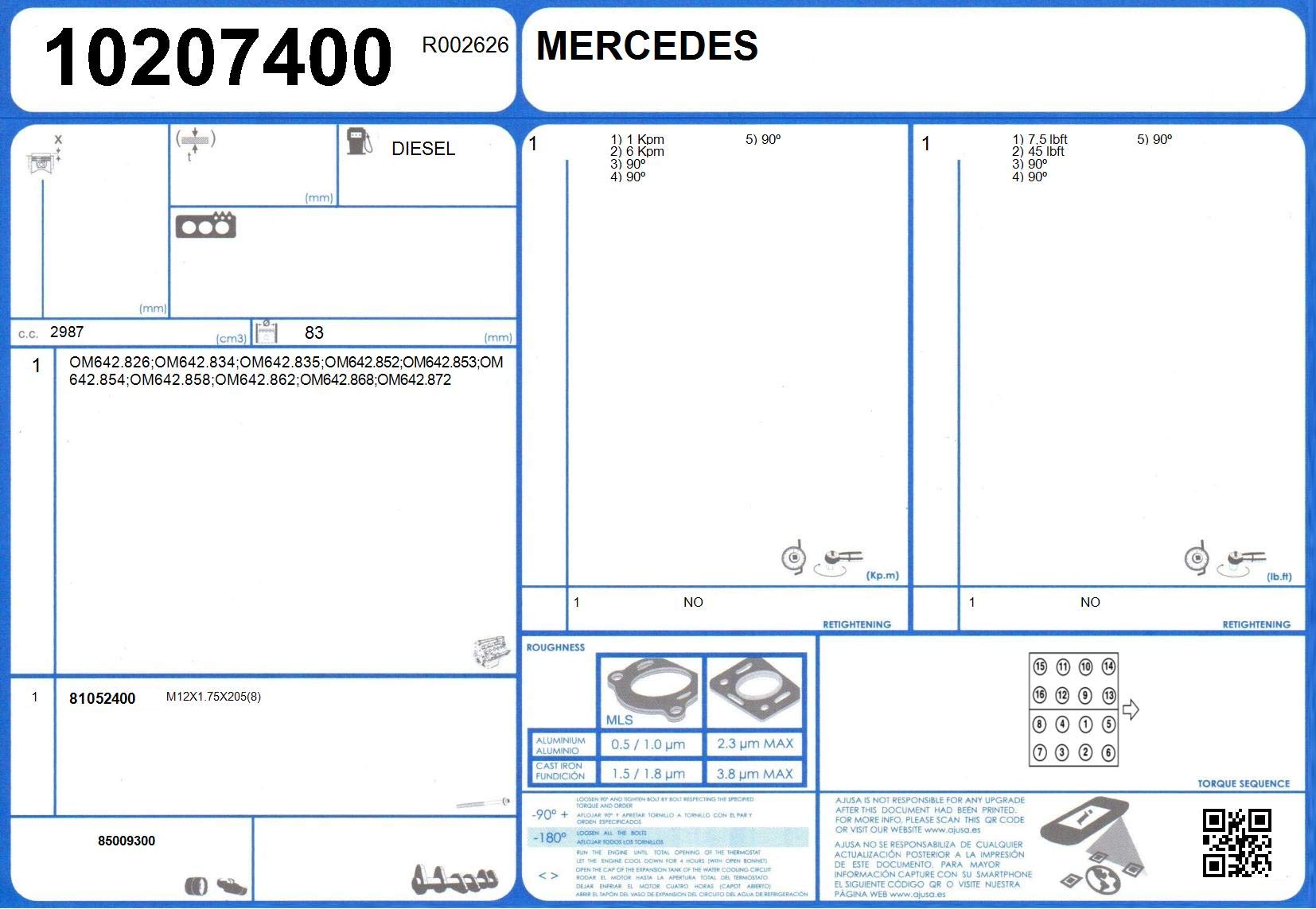 Ajusa 50333800 Kit Completo Di Guarnizioni Per Motore